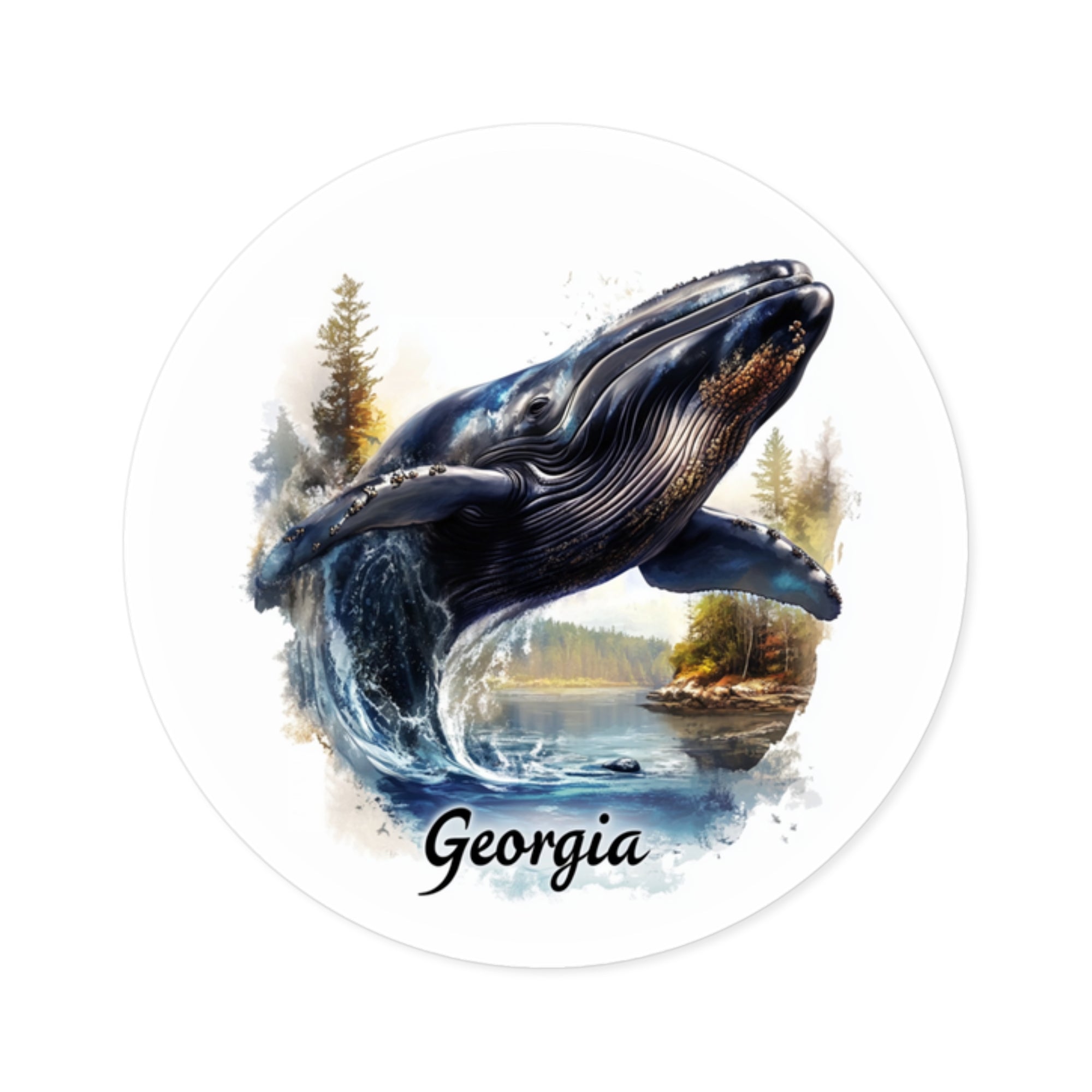 Georgia Right Whale Sticker, State Marine Animal Design, Ocean Wildlife Art