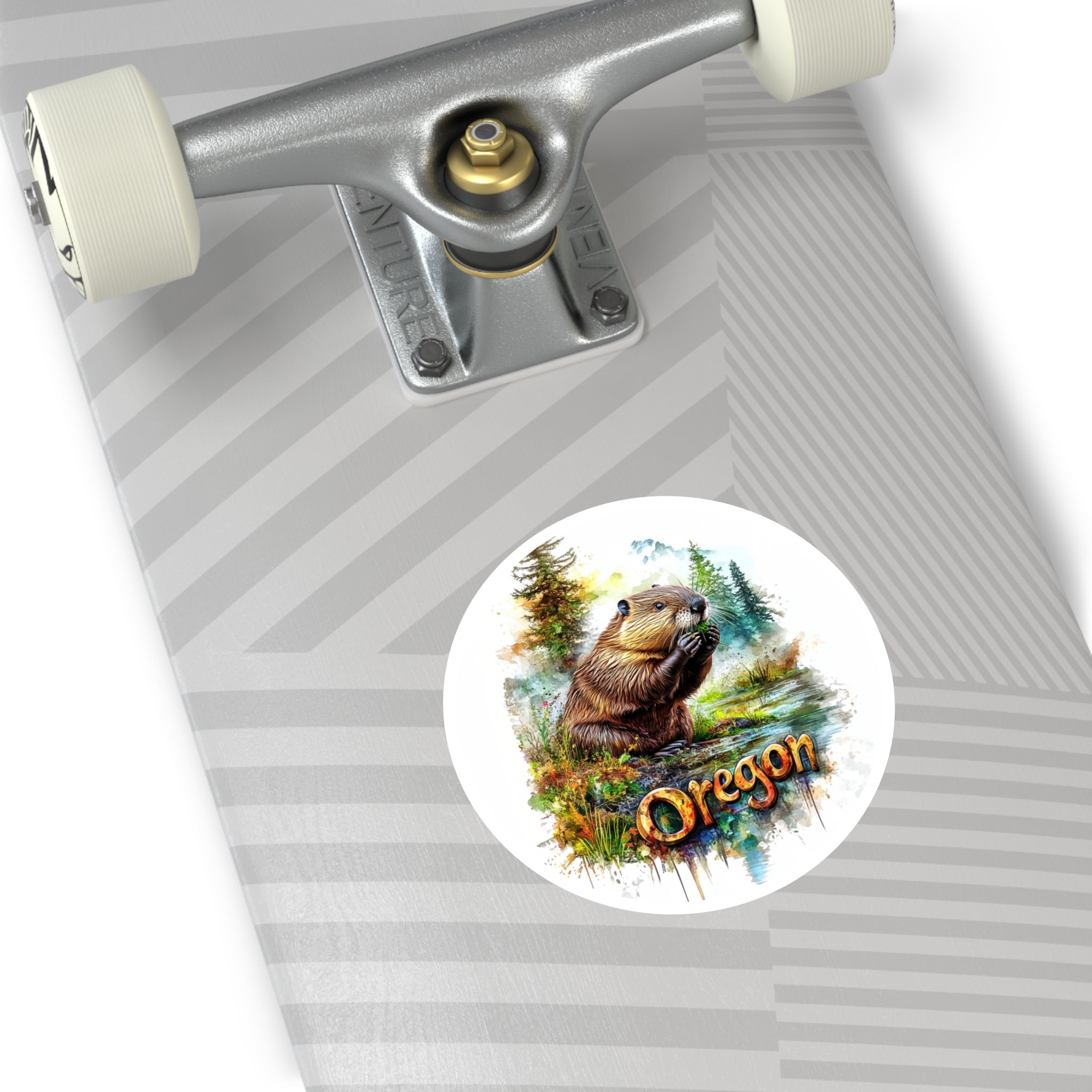 Oregon Beaver, Forest Landscape Sticker, Water Bottle or Laptop, State Pride