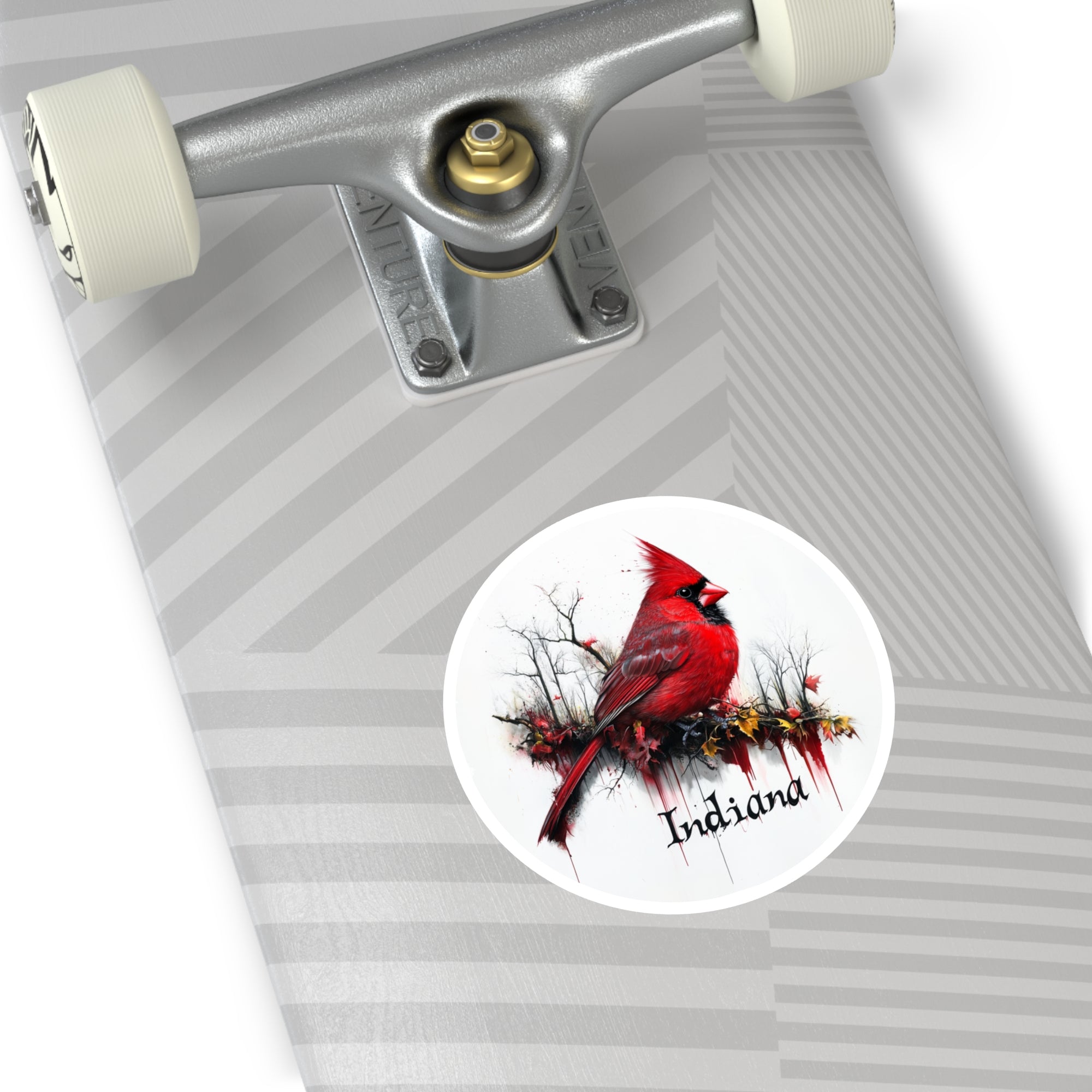 Indiana Cardinal Art Sticker, State Bird Design, Autumn Branch Theme, Realistic Style