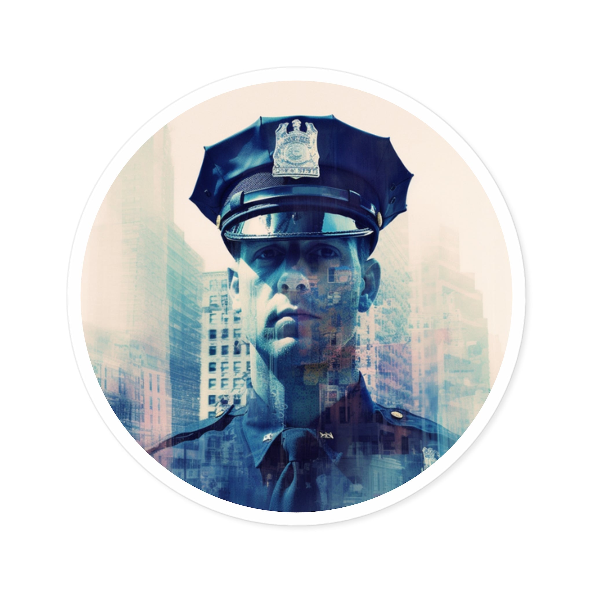 Police Officer Sticker, Double Exposure City Art, Law Enforcement Theme, Patriotic Gift