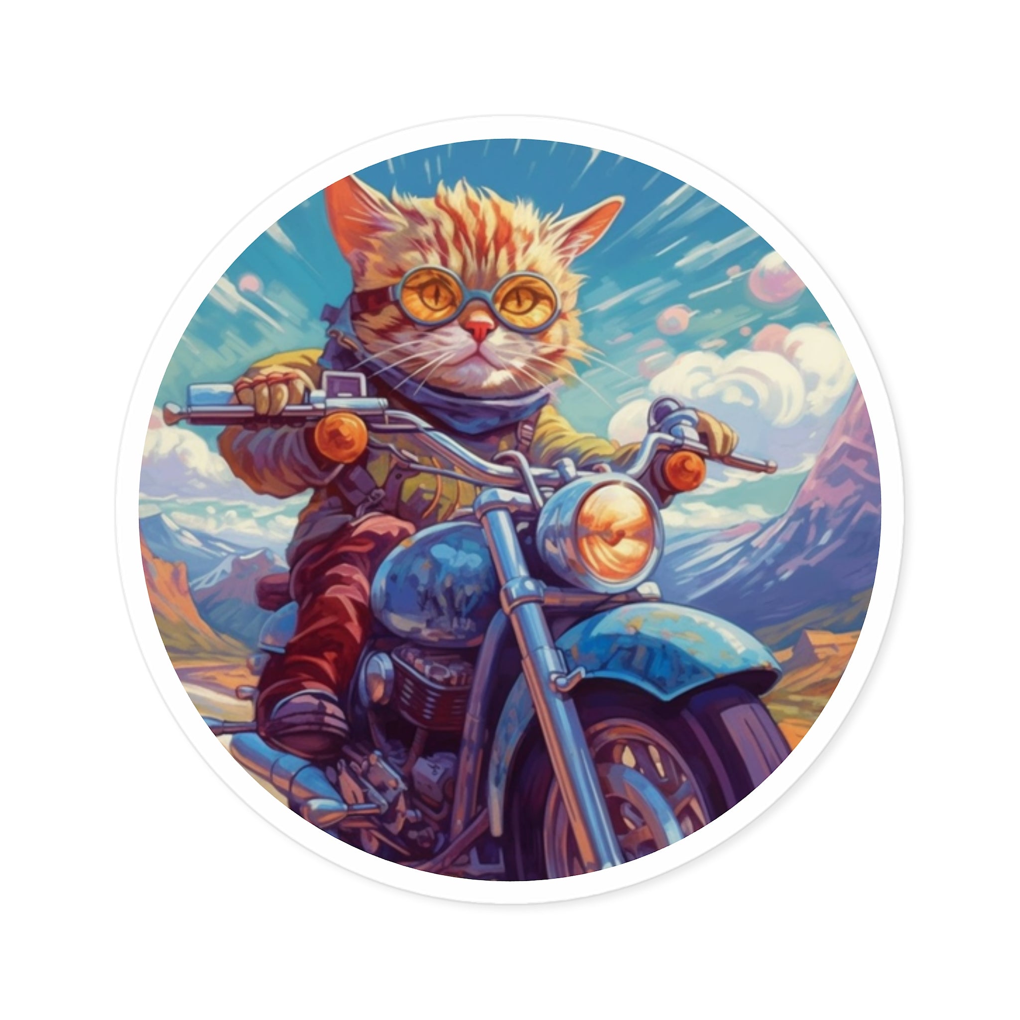 Motorcycle Cat, Adventure Sticker, Fun Design, Whimsical Road Art