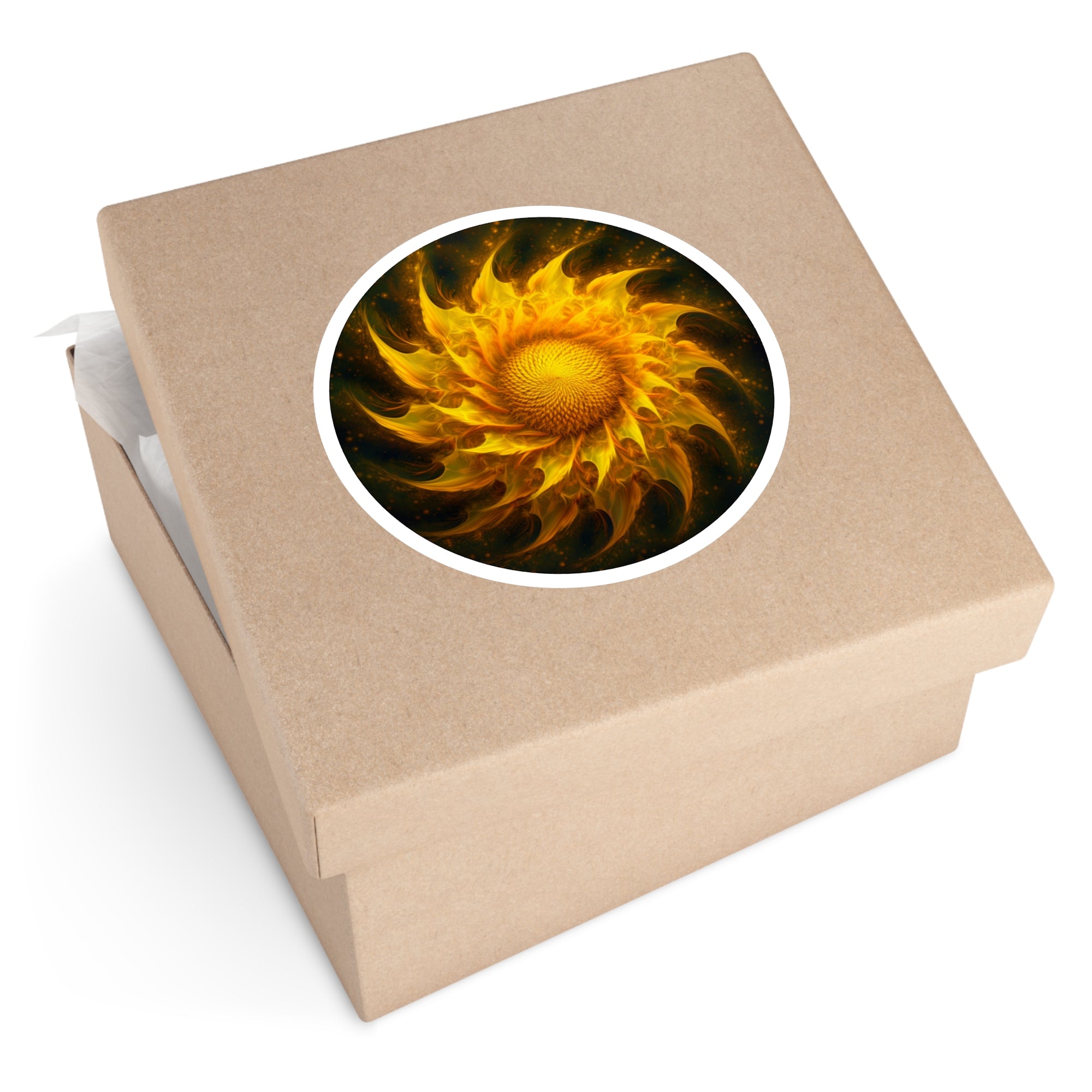 Flaming Sunflower Sticker, Fiery Art Design, Bold Abstract Flower, Vibrant Energy