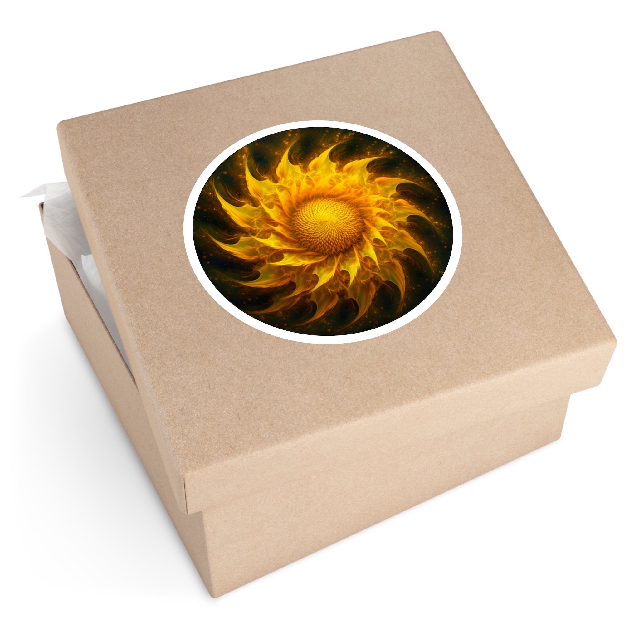 Flaming Sunflower Sticker, Fiery Art Design, Bold Abstract Flower, Vibrant Energy