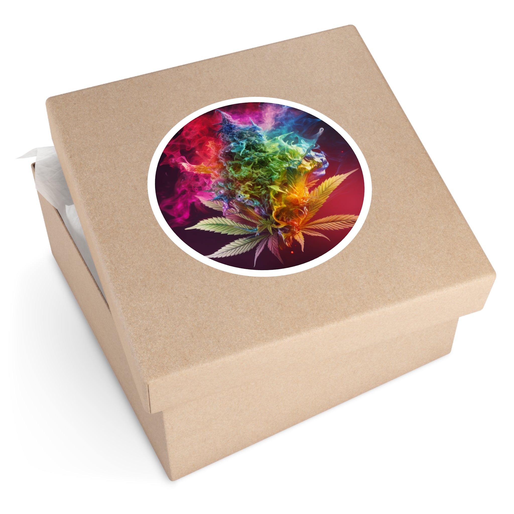 Rainbow Cannabis Leaf, Trippy Smoke Art Sticker, Psychedelic Design, Vivid Colors