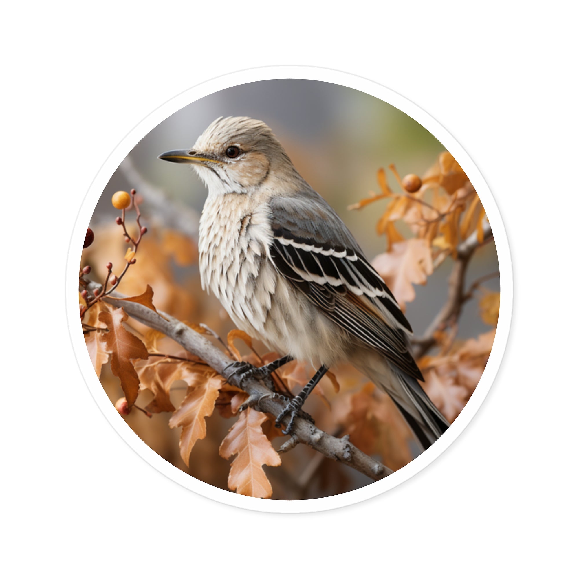 Northern Mockingbird Sticker, Autumn Branch Scene, Realistic Art, Nature Aesthetic