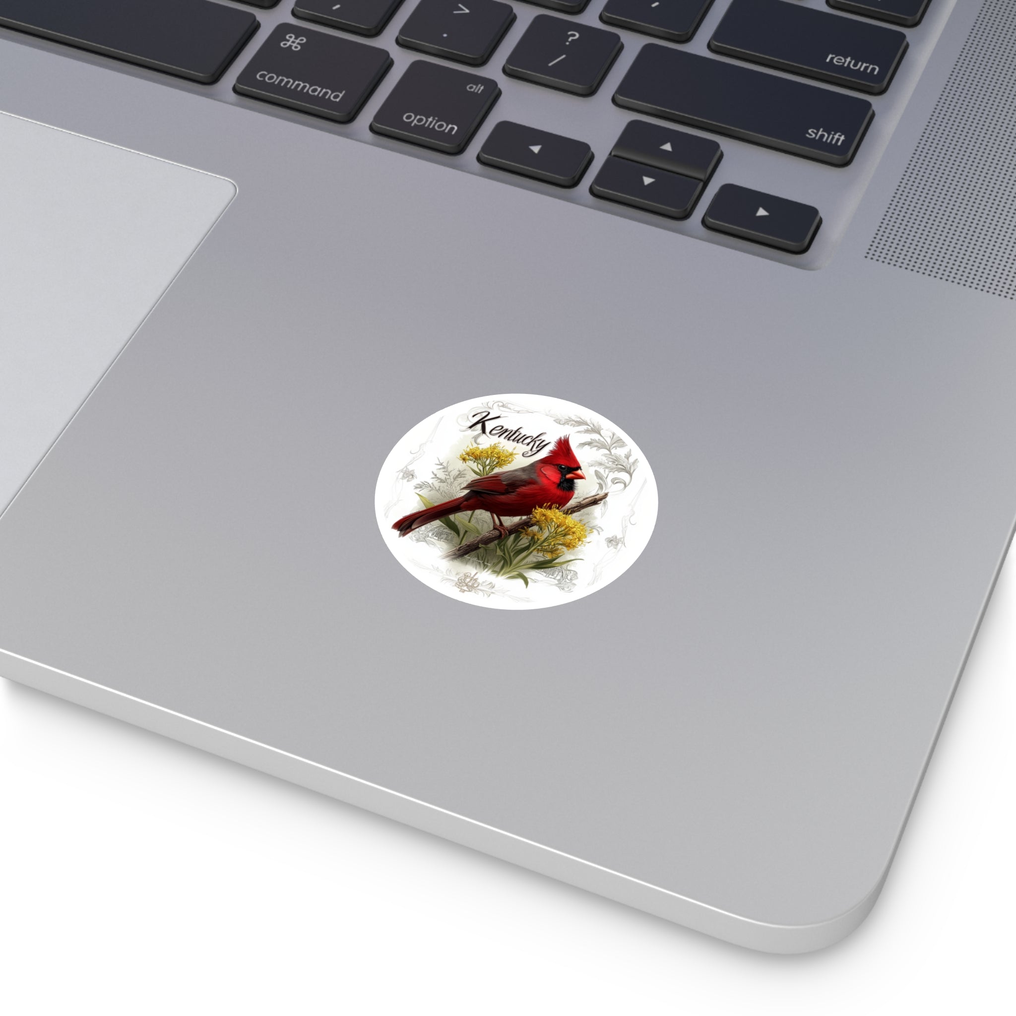 Kentucky Cardinal, Goldenrod Flower Sticker, State Pride Art, Nature Design