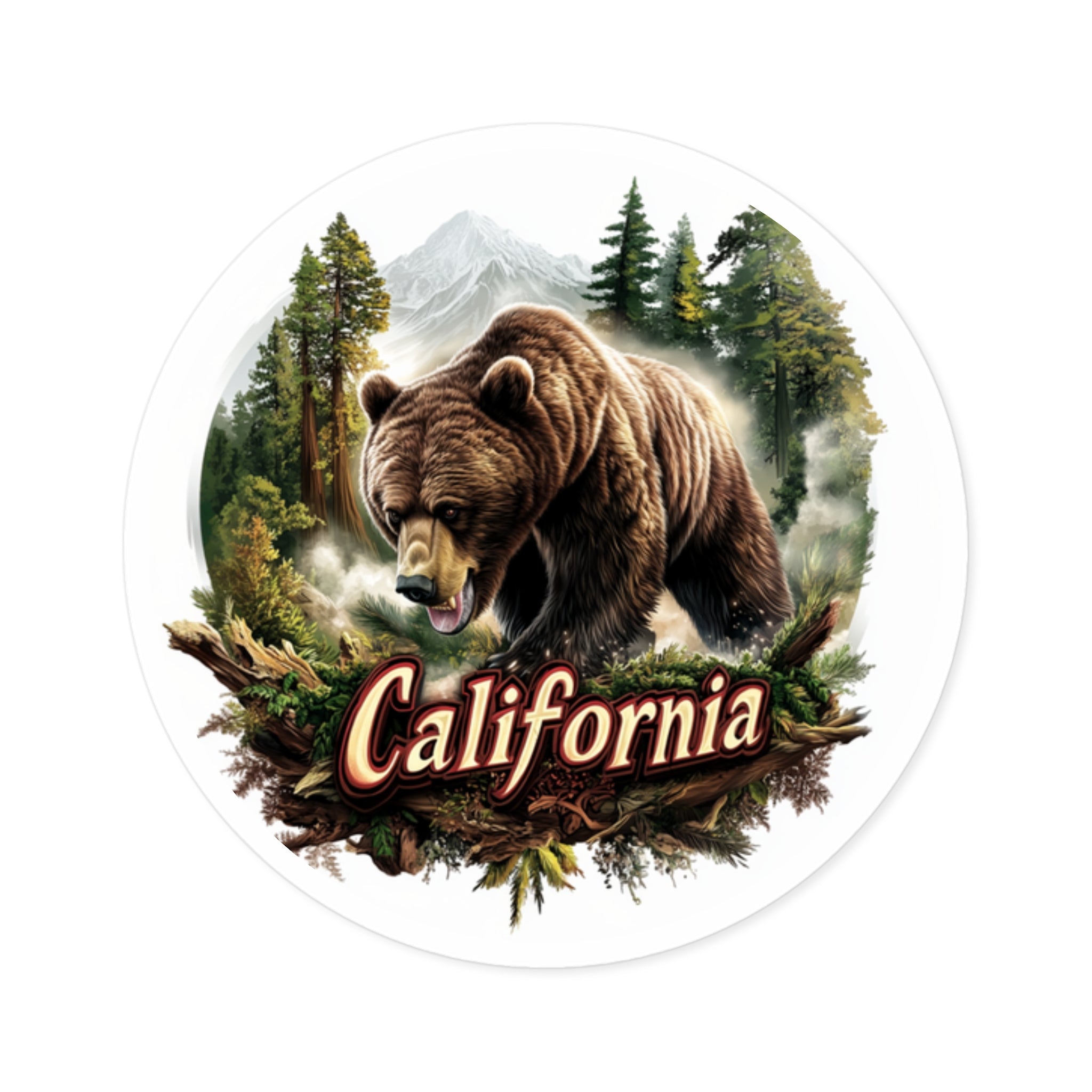 California Bear Sticker, State Animal Art, Nature Scene, Wild Adventure