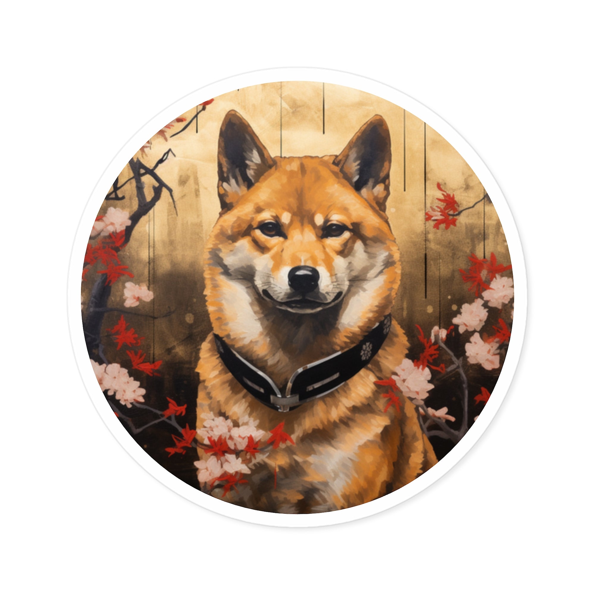 Shiba Inu Sakura Sticker, Japanese Art Style, Elegant Dog Design, Aesthetic Gift