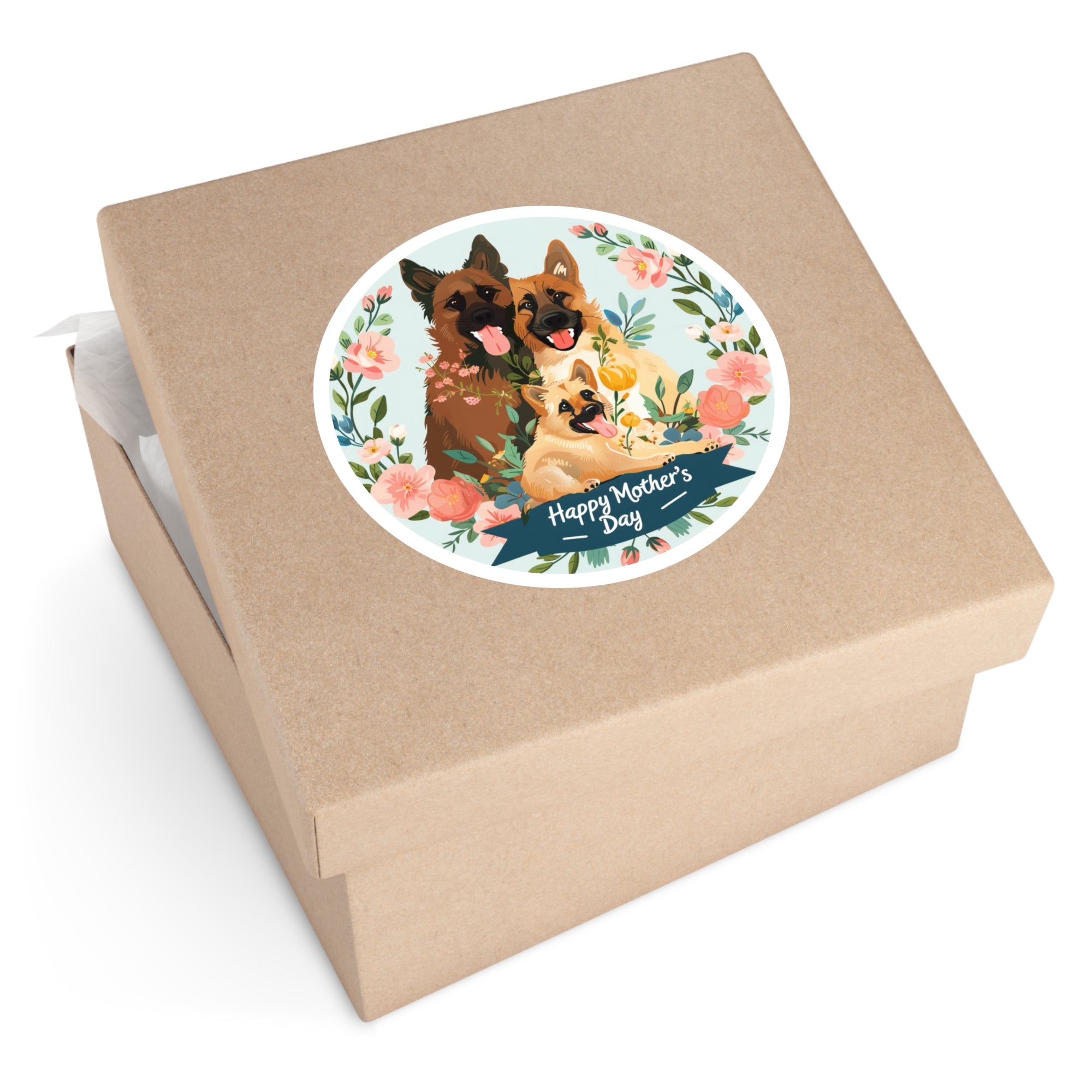 Happy Mother’s Day Sticker, Dog Family Art, Floral Circle Design, Cute Gift