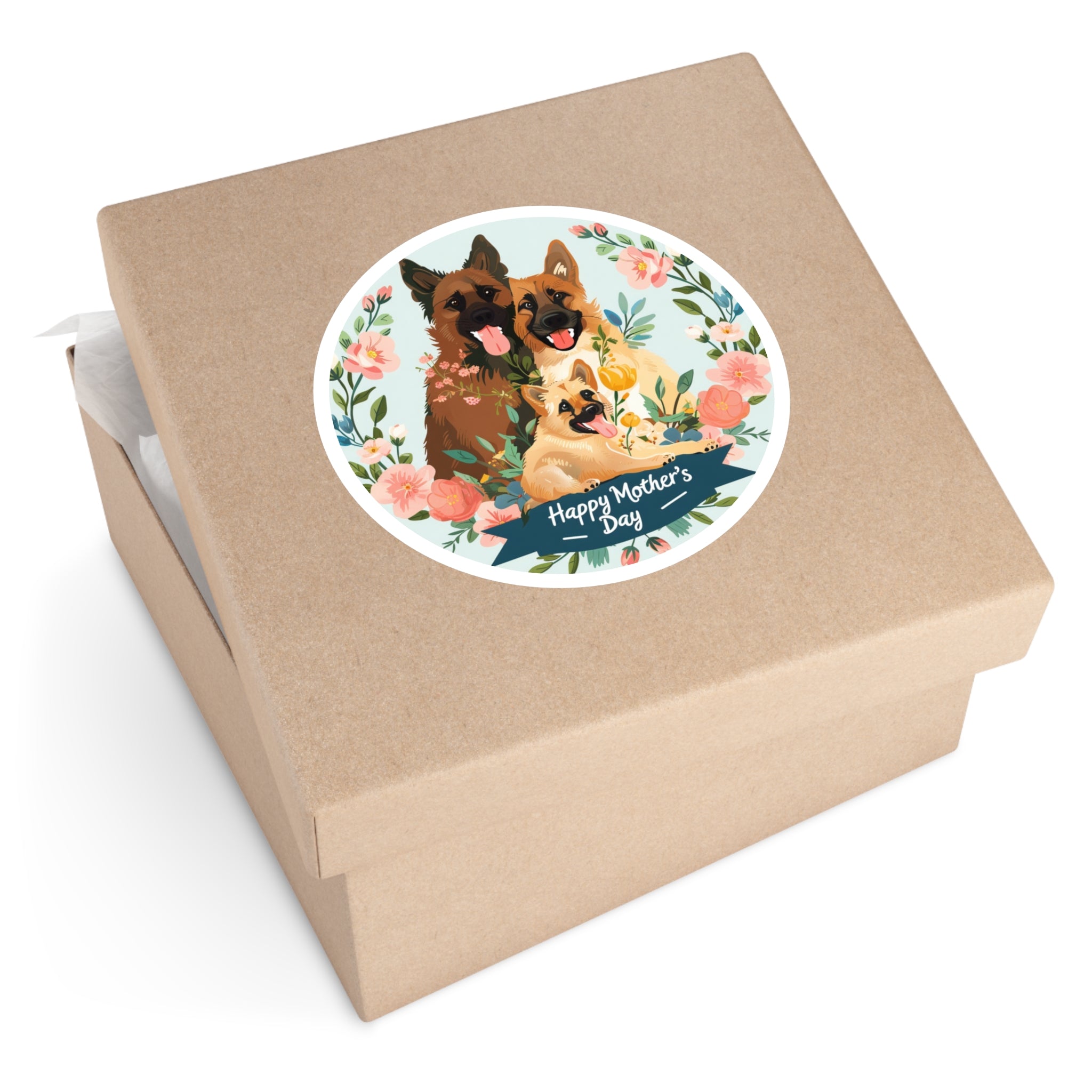 Happy Mother’s Day Sticker, Dog Family Art, Floral Circle Design, Cute Gift