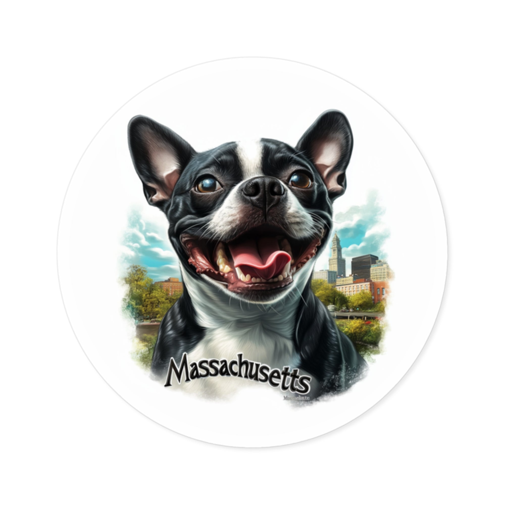 Massachusetts Boston Terrier, Skyline Sticker, State Pride Art, Dog Lover Gift