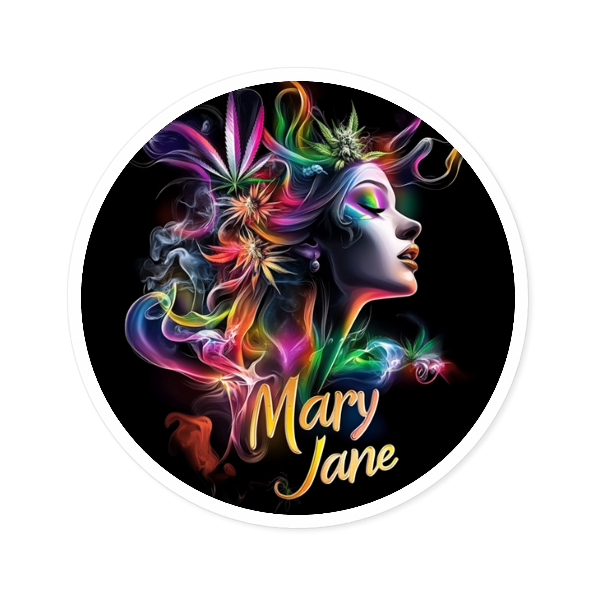 Mary Jane portrait sticker, vibrant art, expressive character, bold design