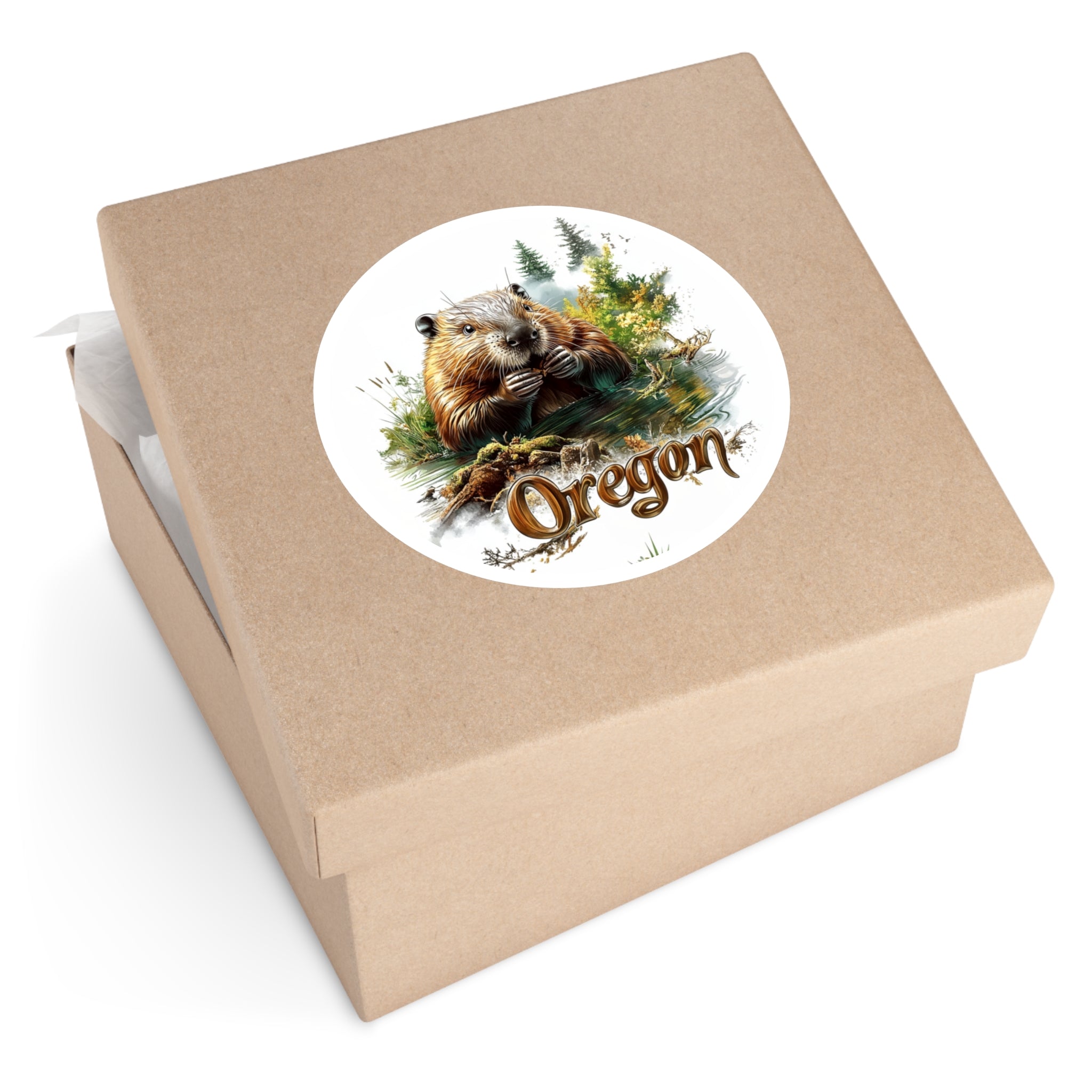 Oregon Beaver River, Nature Scene Sticker, Laptop or Journal, State Design