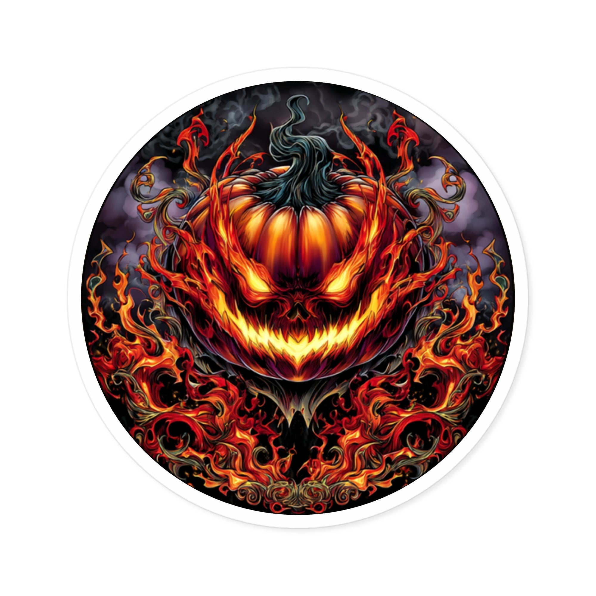 Flaming Pumpkin Sticker, Halloween Art, Fiery Design, Spooky Seasonal Aesthetic