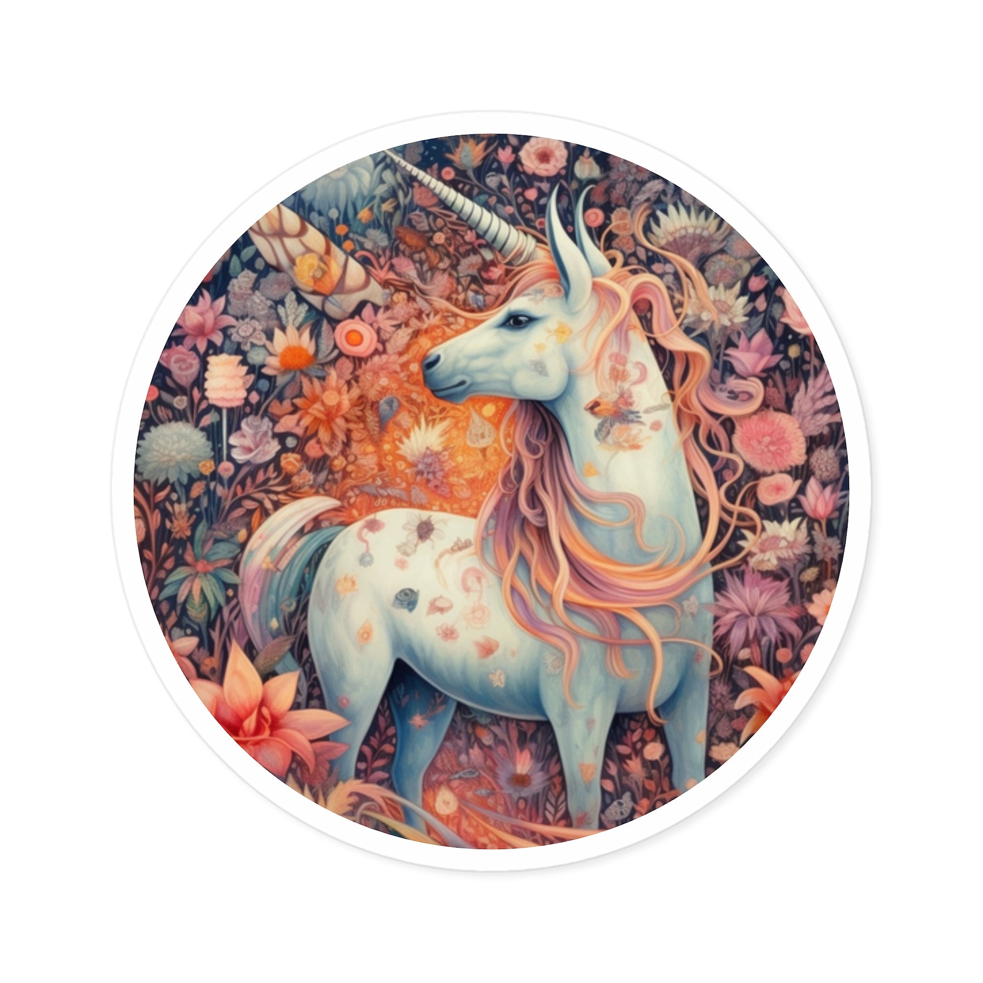 Floral Unicorn Portrait, Fantasy Art Sticker, Laptop Decoration, Dreamer Gift