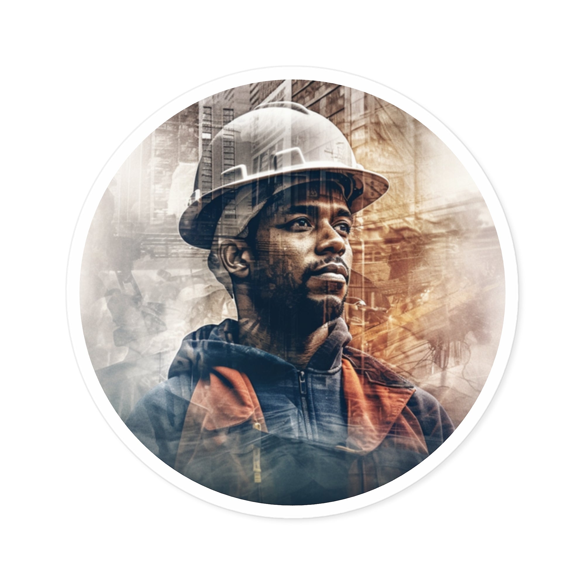 Construction Worker Sticker, Abstract Art, Realistic Portrait, Industrial Gift