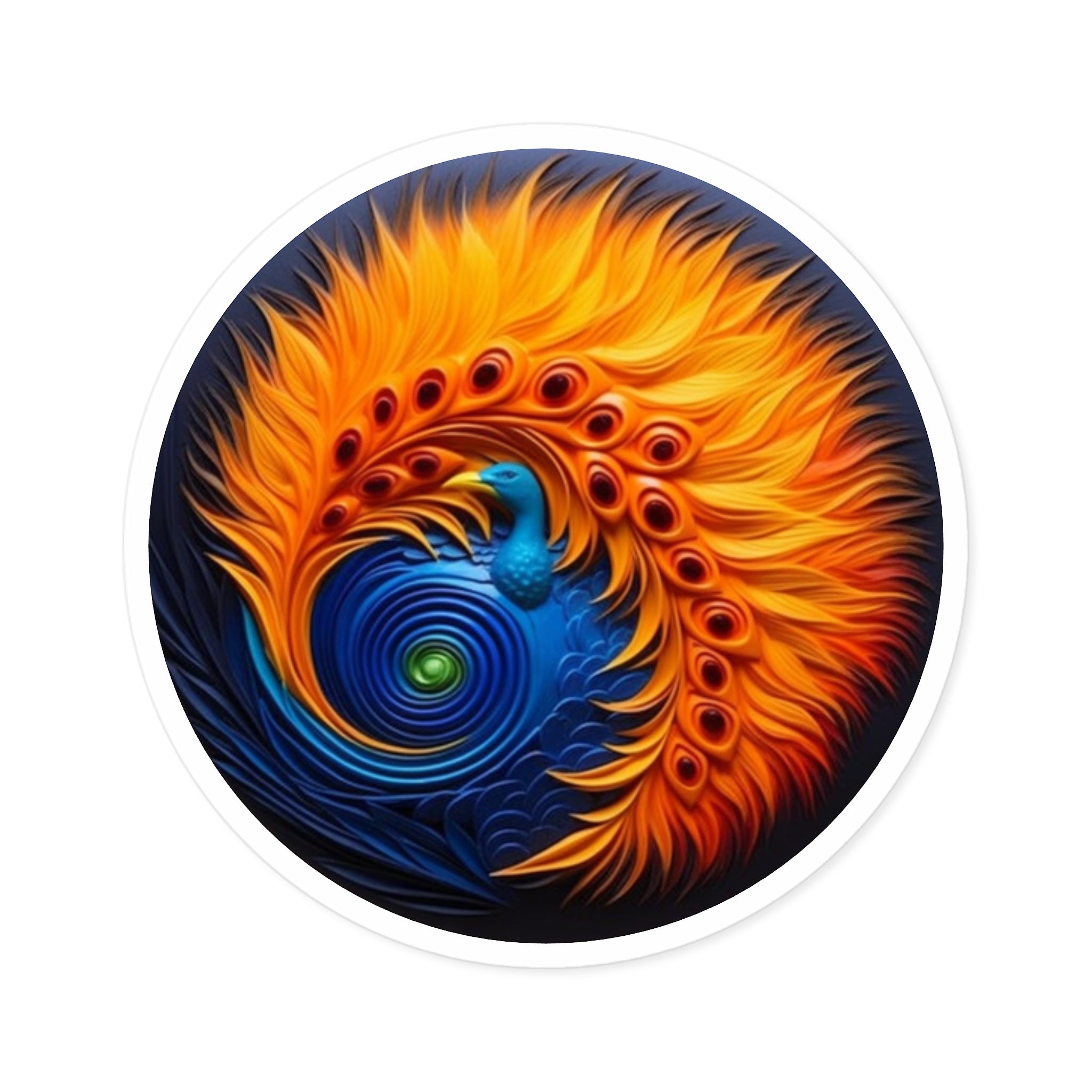 Peacock Spiral Sticker, Abstract Round Art, Vibrant Filigree Design, Decorative Symbol