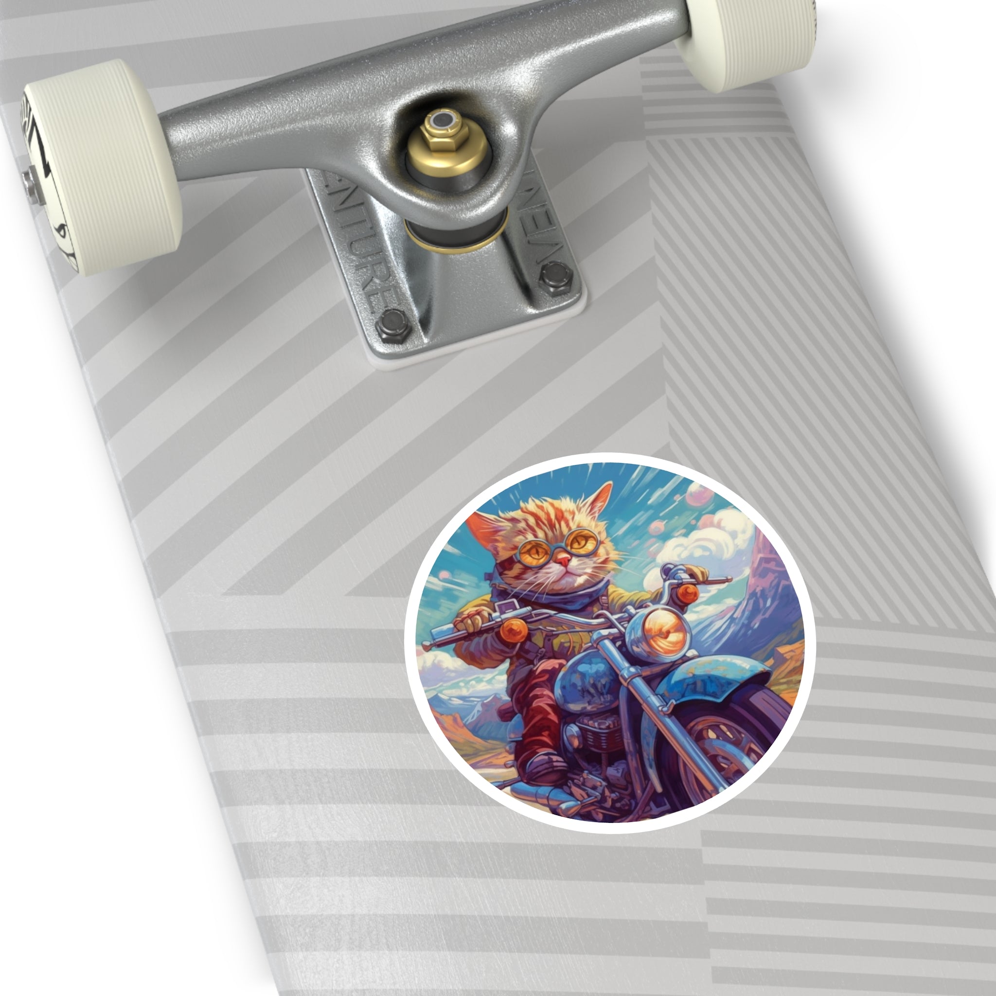 Motorcycle Cat, Adventure Sticker, Fun Design, Whimsical Road Art