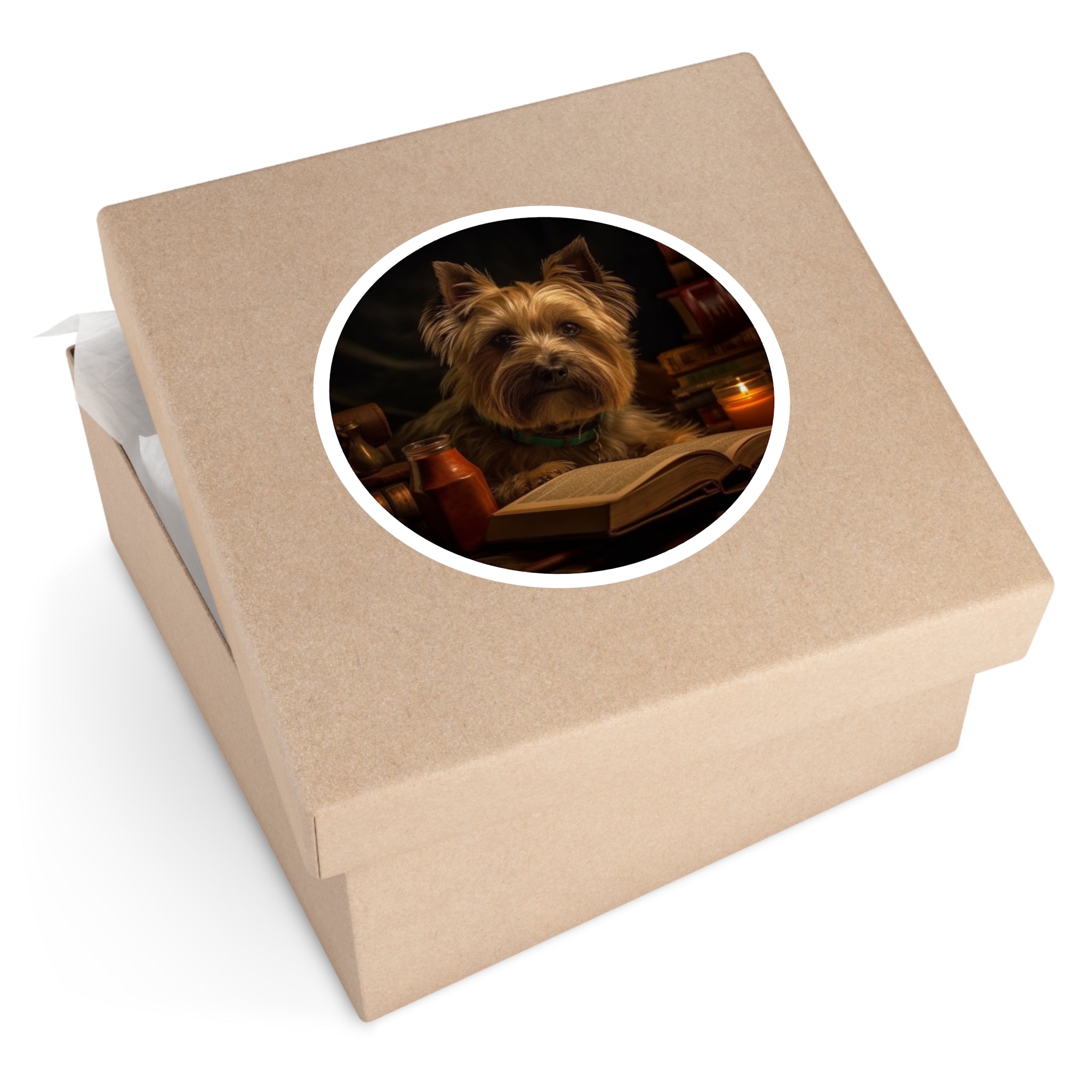 Cairn Terrier Reading Sticker, Cozy Dog Art, Whimsical Book Design, Adorable Aesthetic