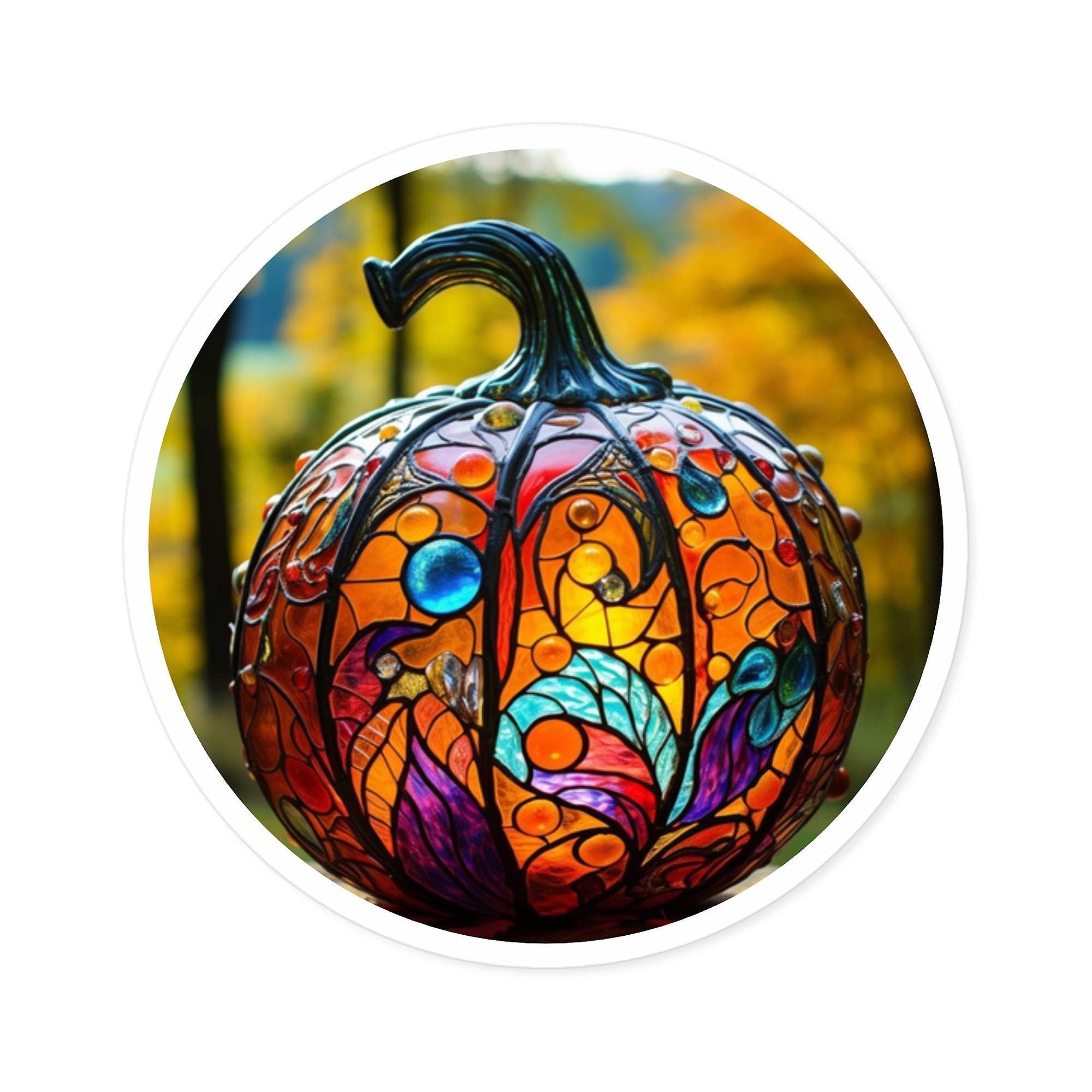 Stained Glass Pumpkin Sticker, Fall Decor Design, Artistic Pattern, Vibrant Colors