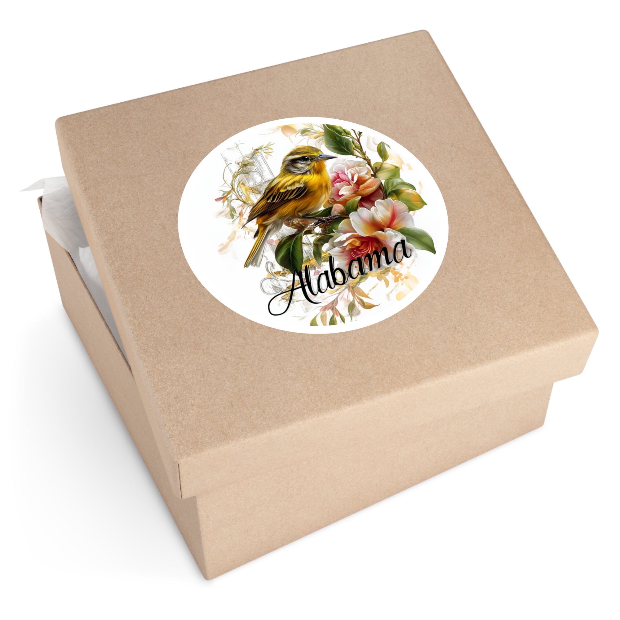 Alabama Bird & Flower, State Design Sticker, Nature Art, Floral Gift