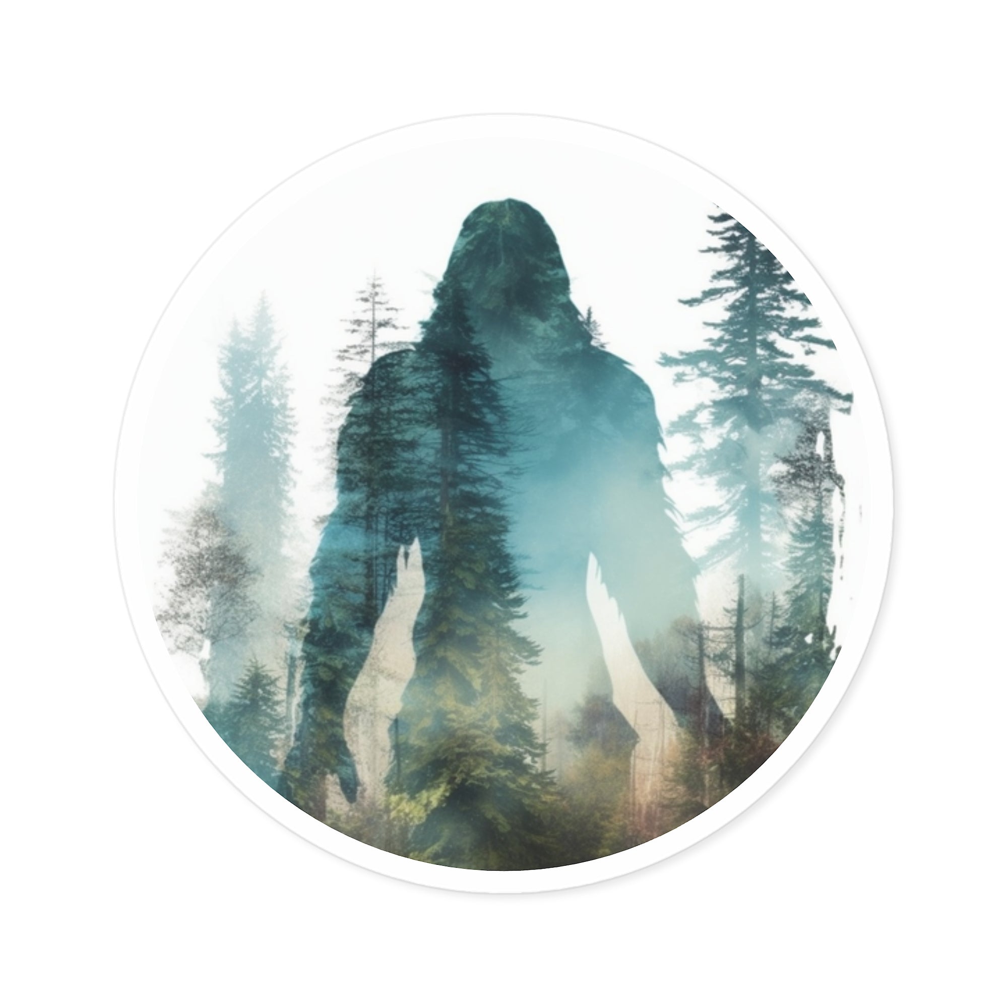 Sasquatch Forest Sticker, Mythical Art, Double Exposure Design, Adventure Gift