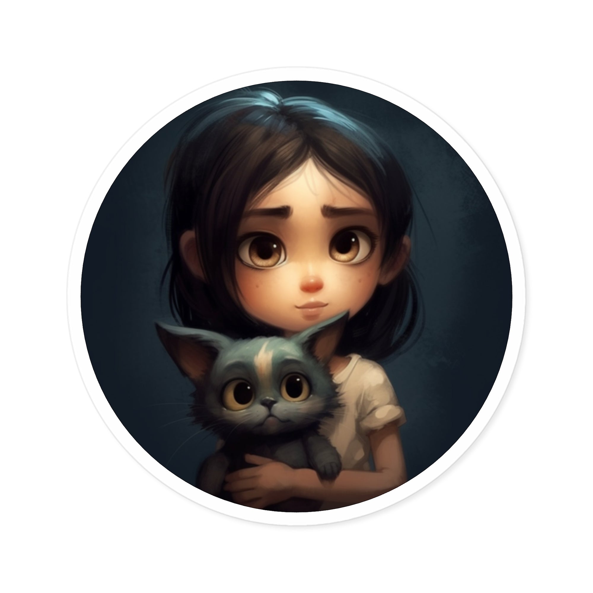 Little Girl & Kitten Hug, Heartwarming Sticker, Gift Idea, Cute Moment