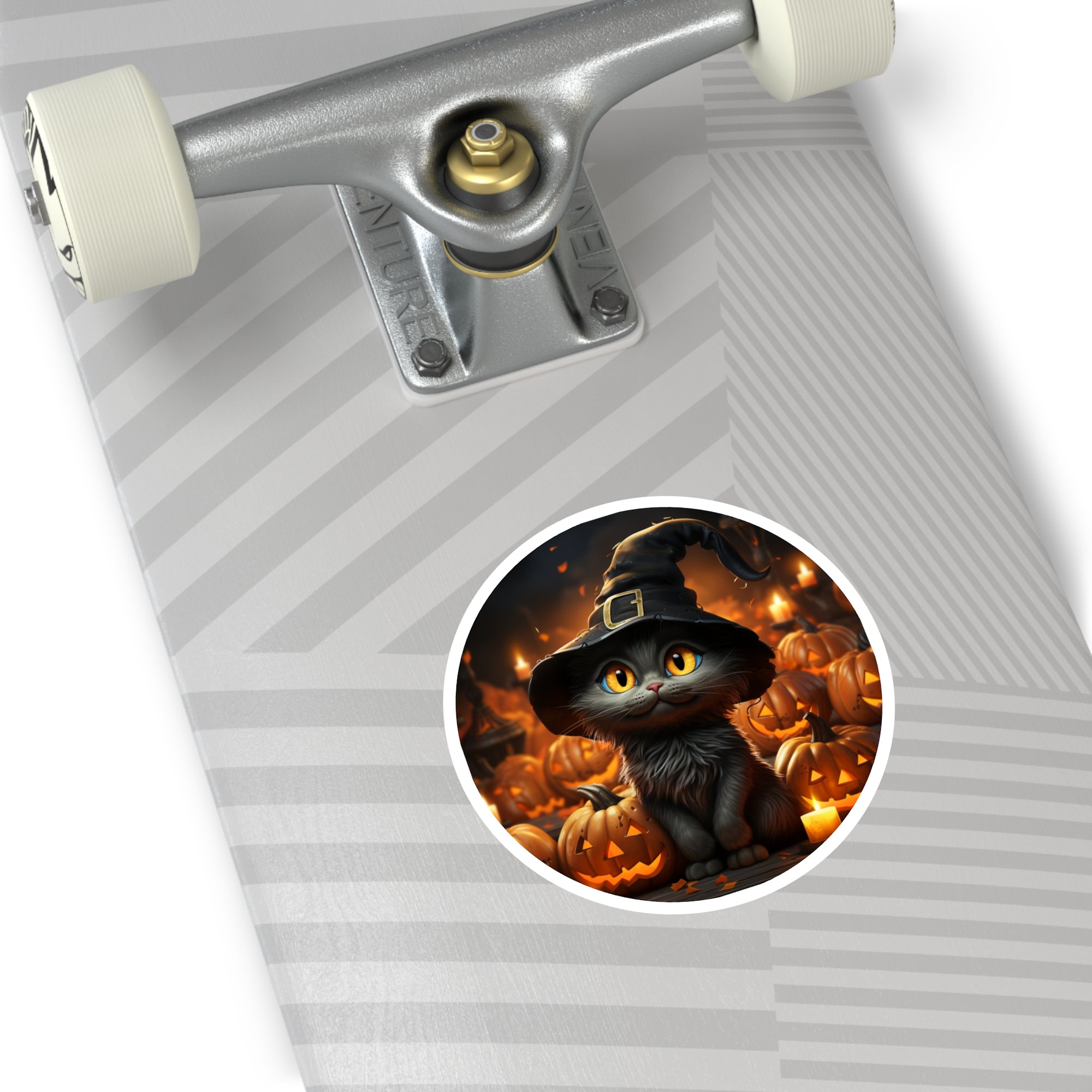 Witch Cat Sticker, Halloween Design, Cute Black Cat, Pumpkin Art