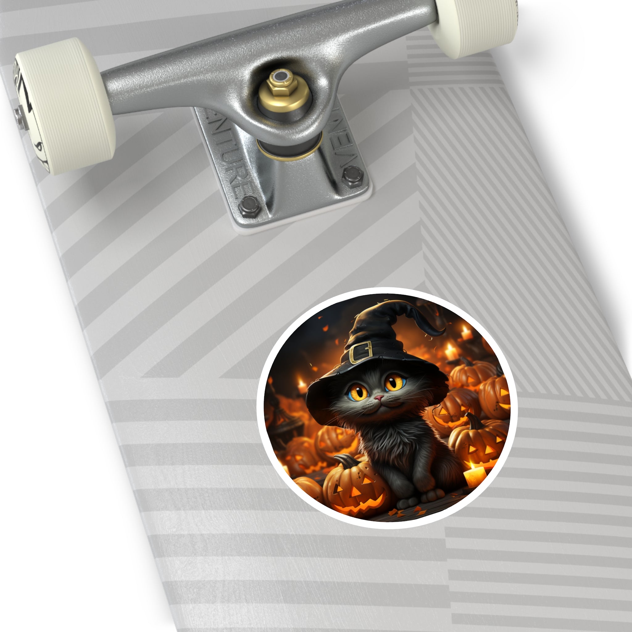 Witch Cat Sticker, Halloween Design, Cute Black Cat, Pumpkin Art