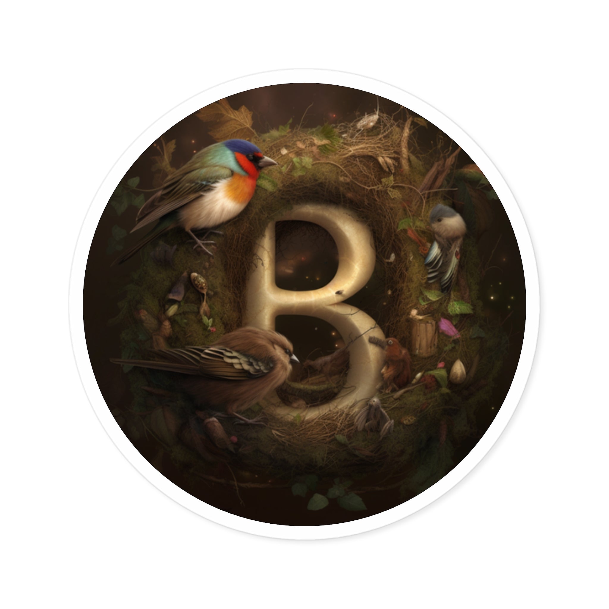 Letter B Bird Nest Design, Nature Sticker, Whimsical Gift