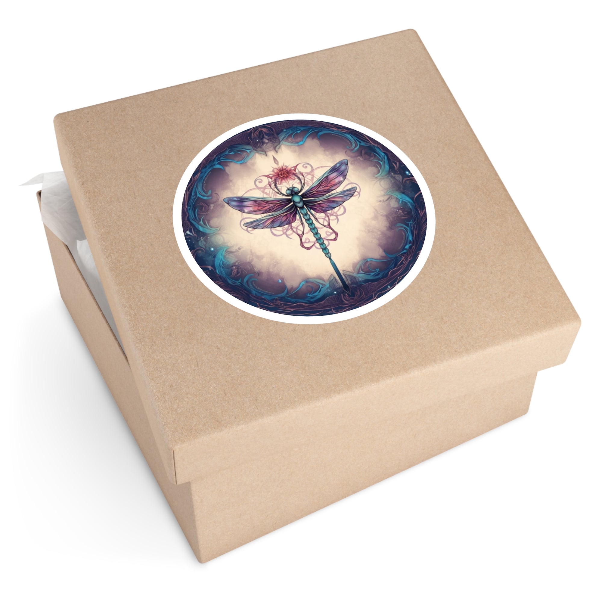 Celestial Dragonfly Sticker, Dreamy Tattoo Art, Cosmic Mandala Design, Soothing Style