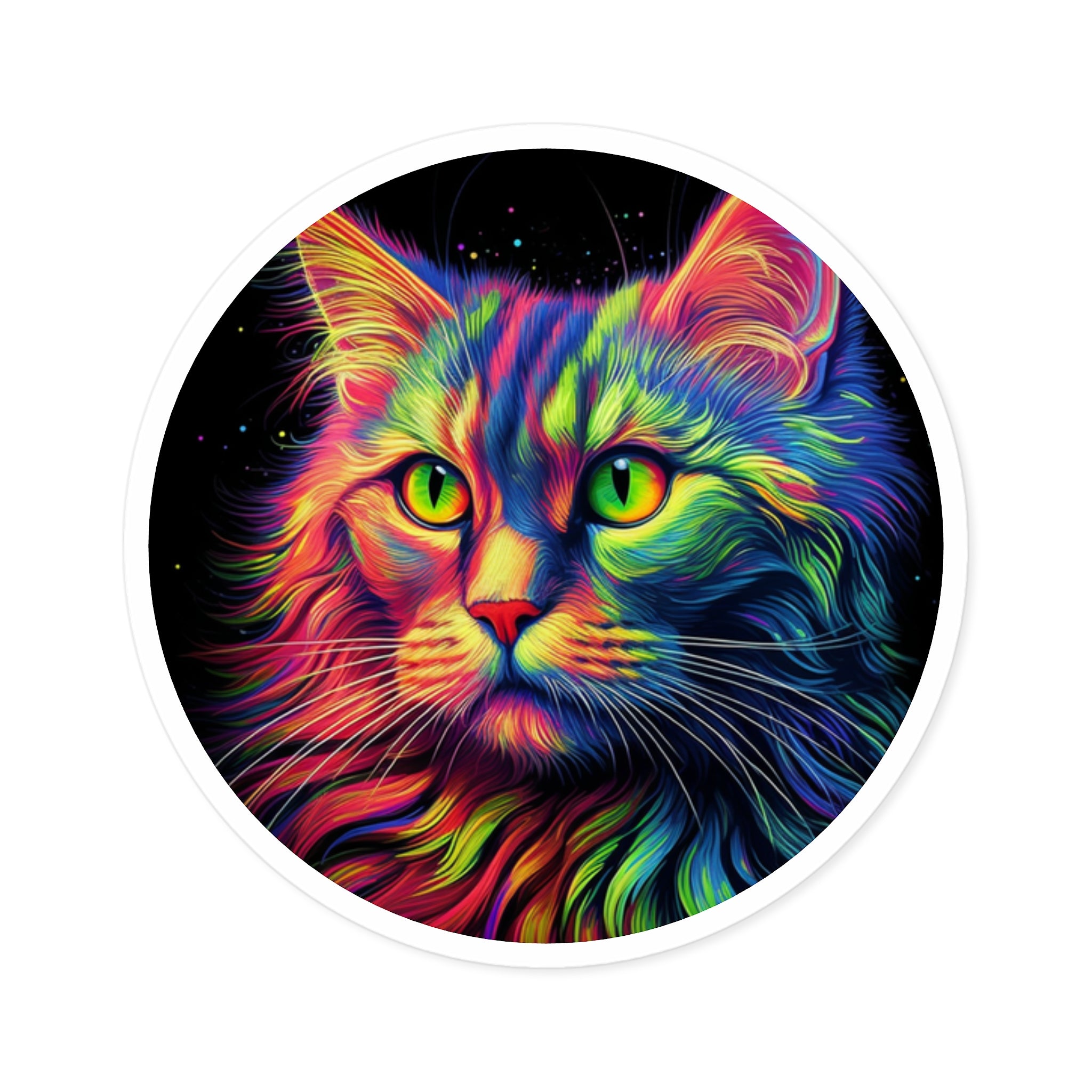 Neon Rainbow Cat, Vibrant Art Sticker, Laptop Decor, Colorful Gift