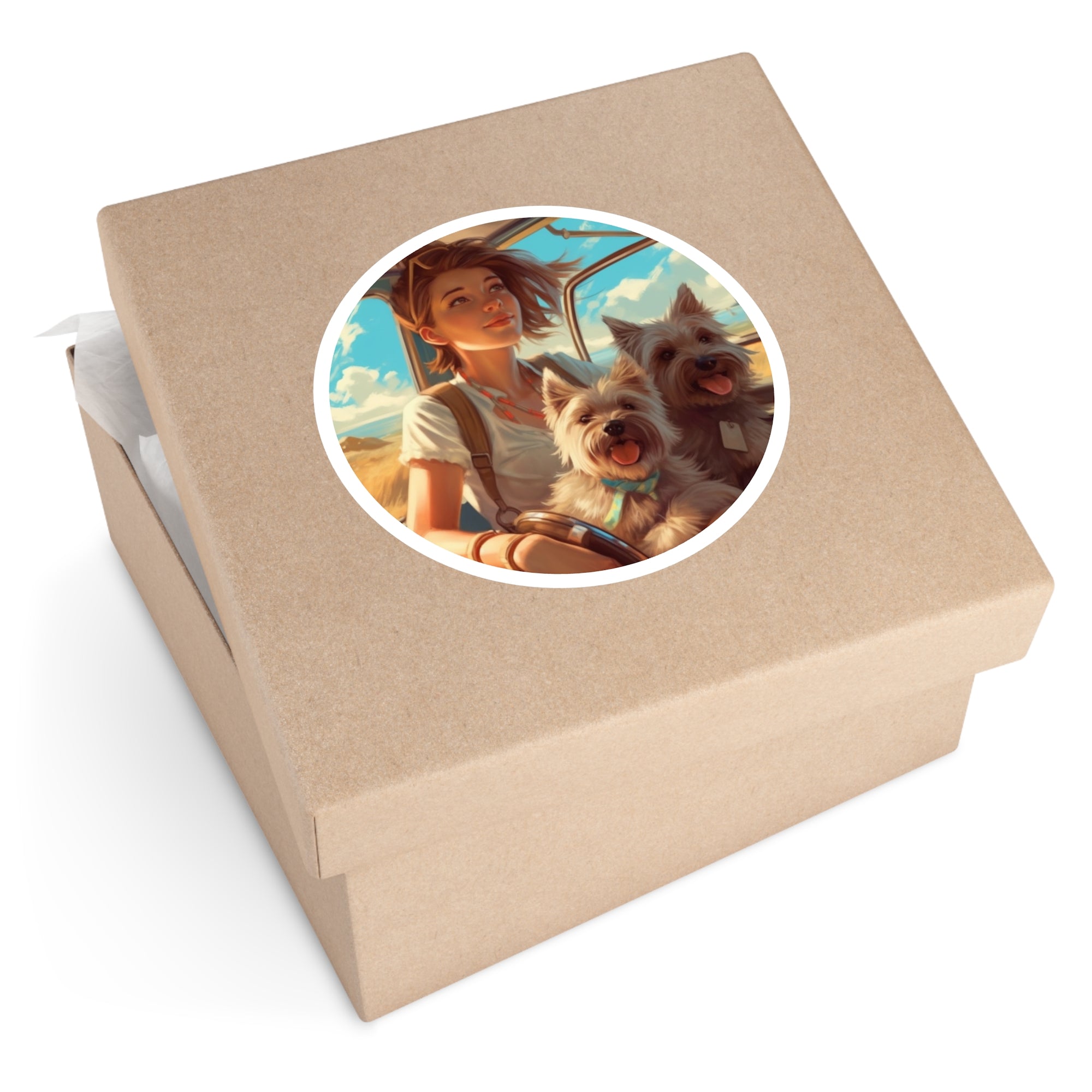 Girl and Terrier Adventure Sticker, Road Trip Vibes, Summer Energy, Pet Lover Gift