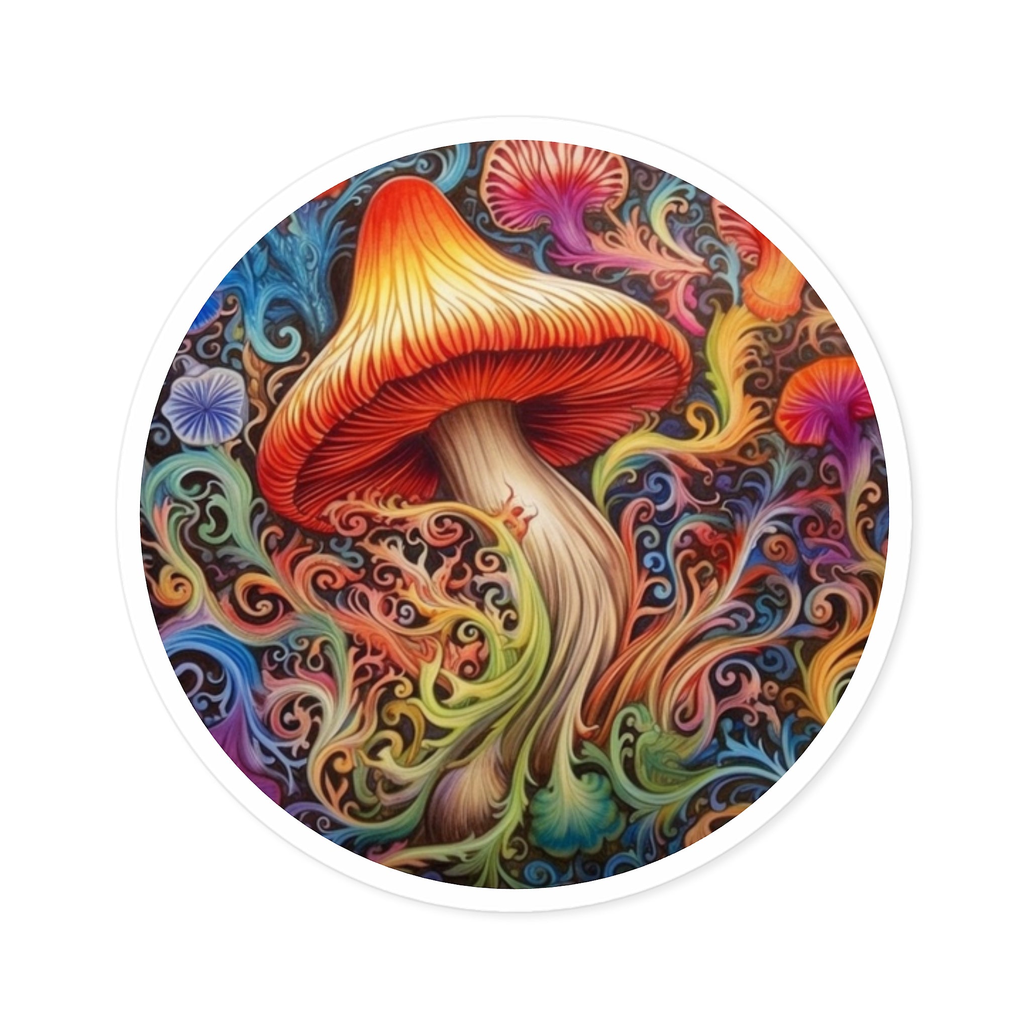 Psychedelic Mushroom Sticker, Colorful Art Design, Trippy Fantasy, Abstract Flow