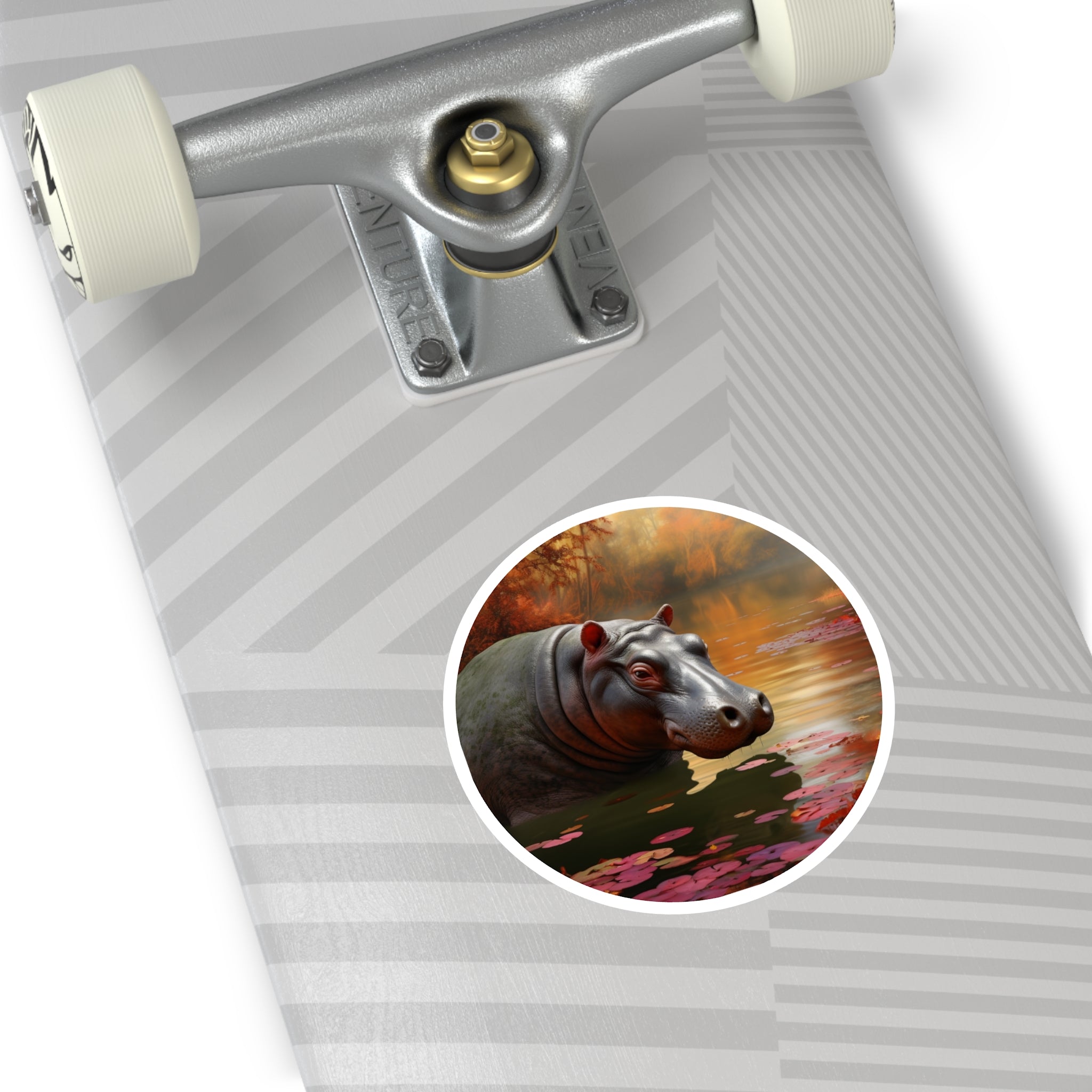 Hippo in Autumn Pond, Realistic Animal Sticker, Nature Art, Calm Design