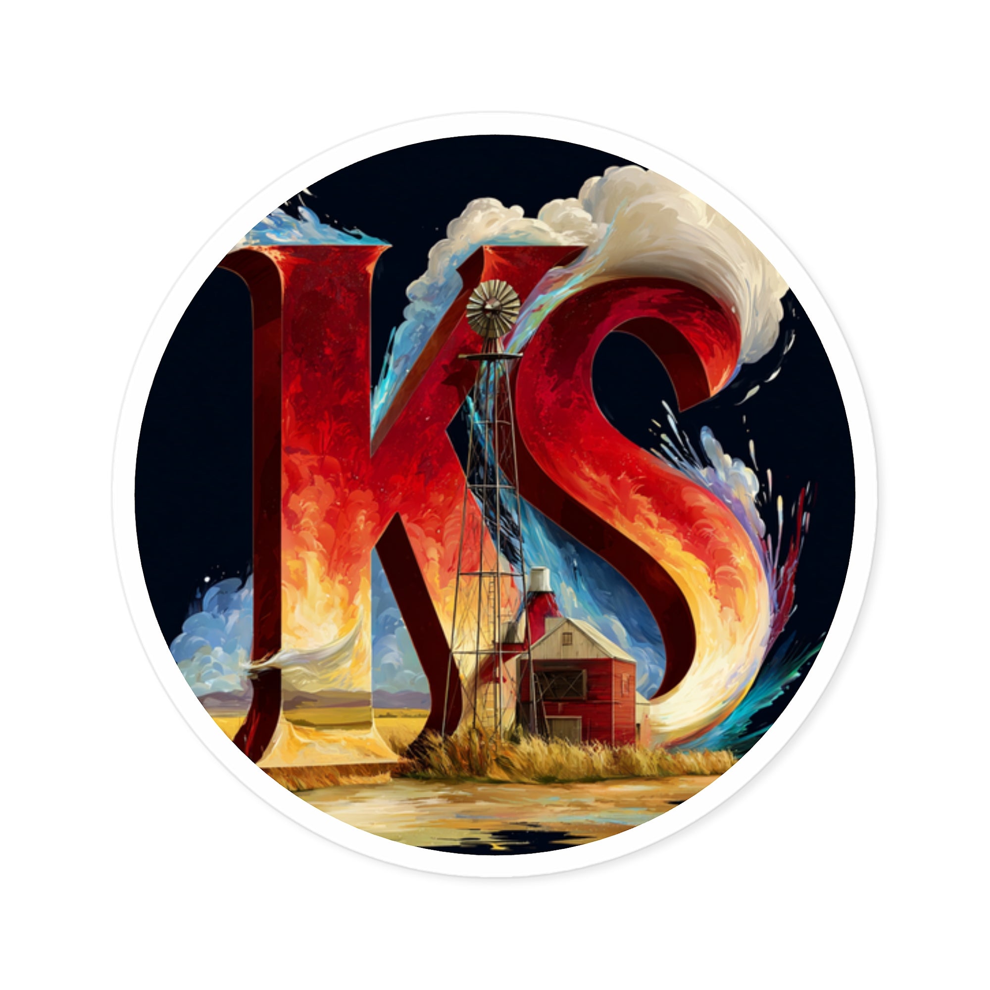 KS Sticker, Kansas Pride Art, Windmill Landscape Design, Rustic Gift