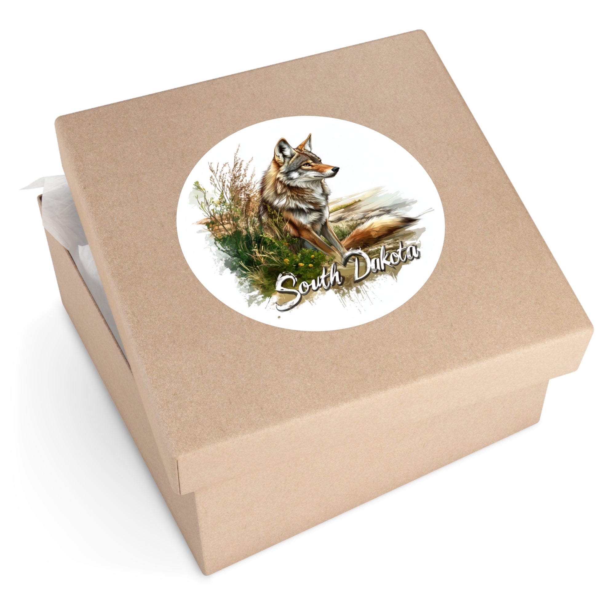 South Dakota Coyote Sticker, State Animal Art, Nature Landscape Design
