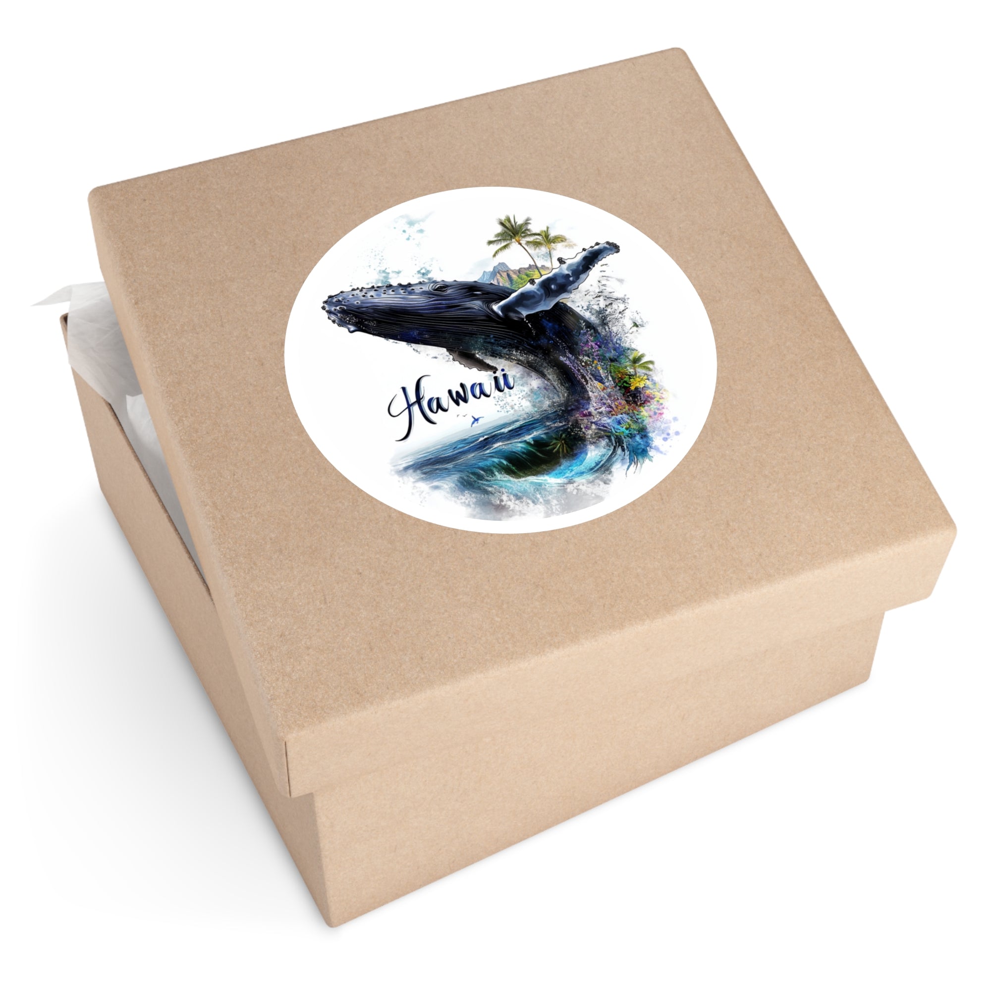 Hawaii Whale Sticker, Ocean Wildlife Art, Tropical Scene, Island Adventure