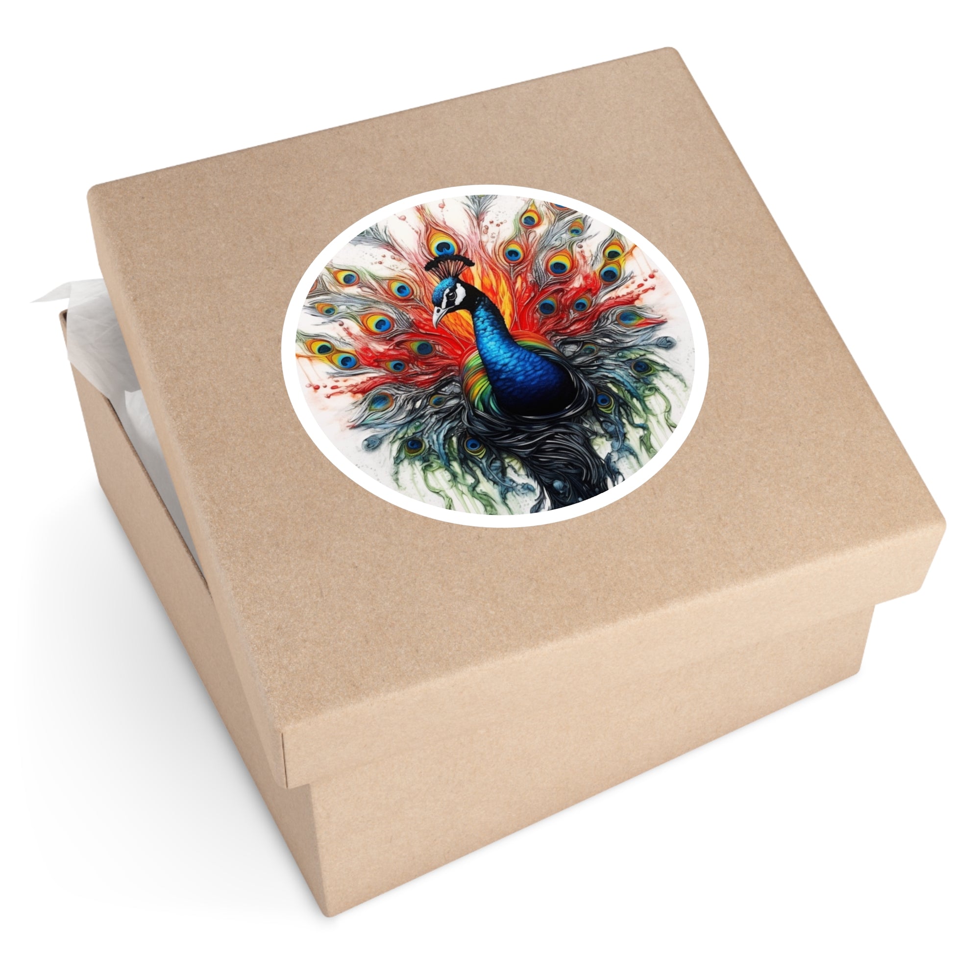 Rainbow Peacock Sticker, Japanese Art Design, Vivid Colors, Graceful Beauty