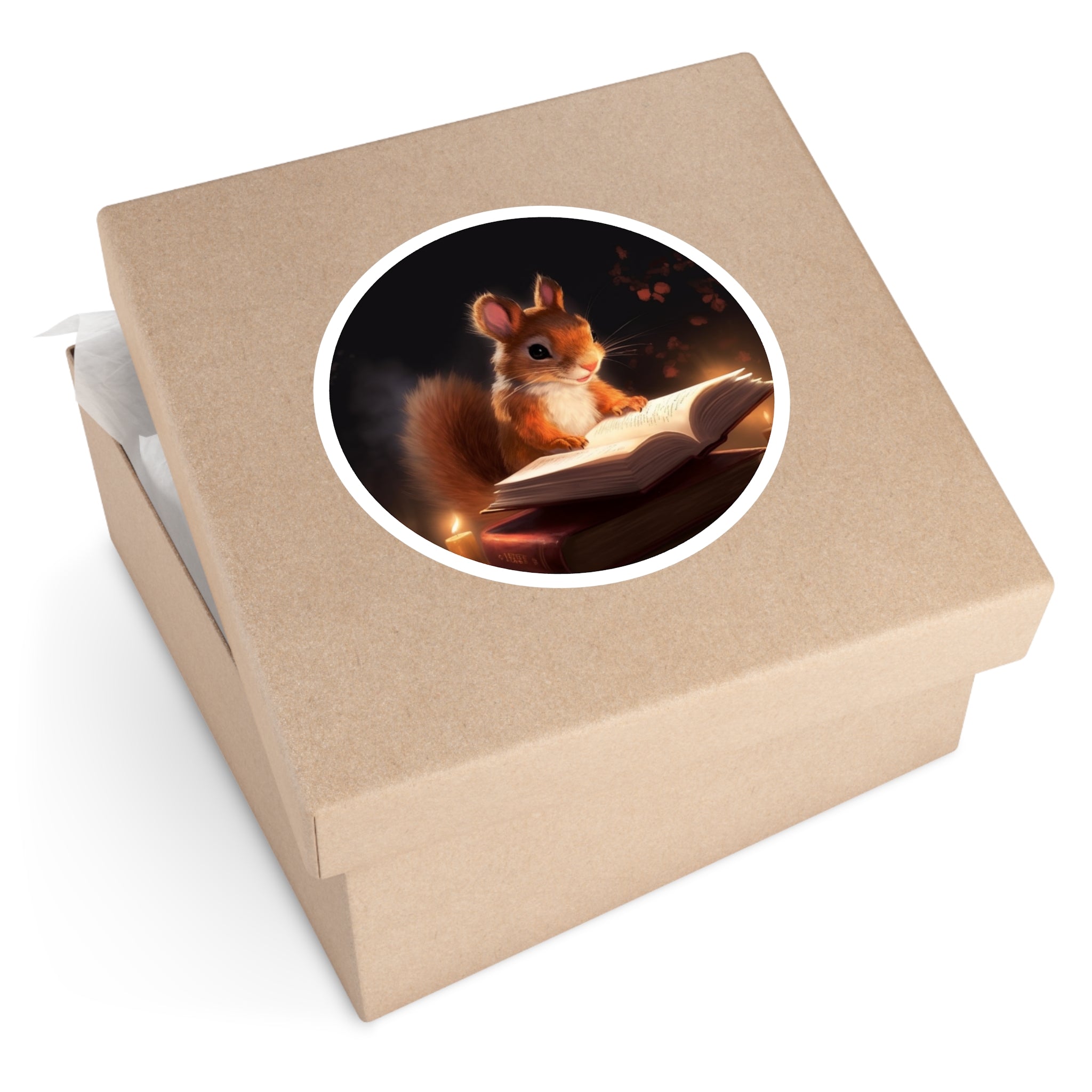 Cute Squirrel Reading, Cozy Fantasy Sticker, Book Lover Gift, Study Desk Decor
