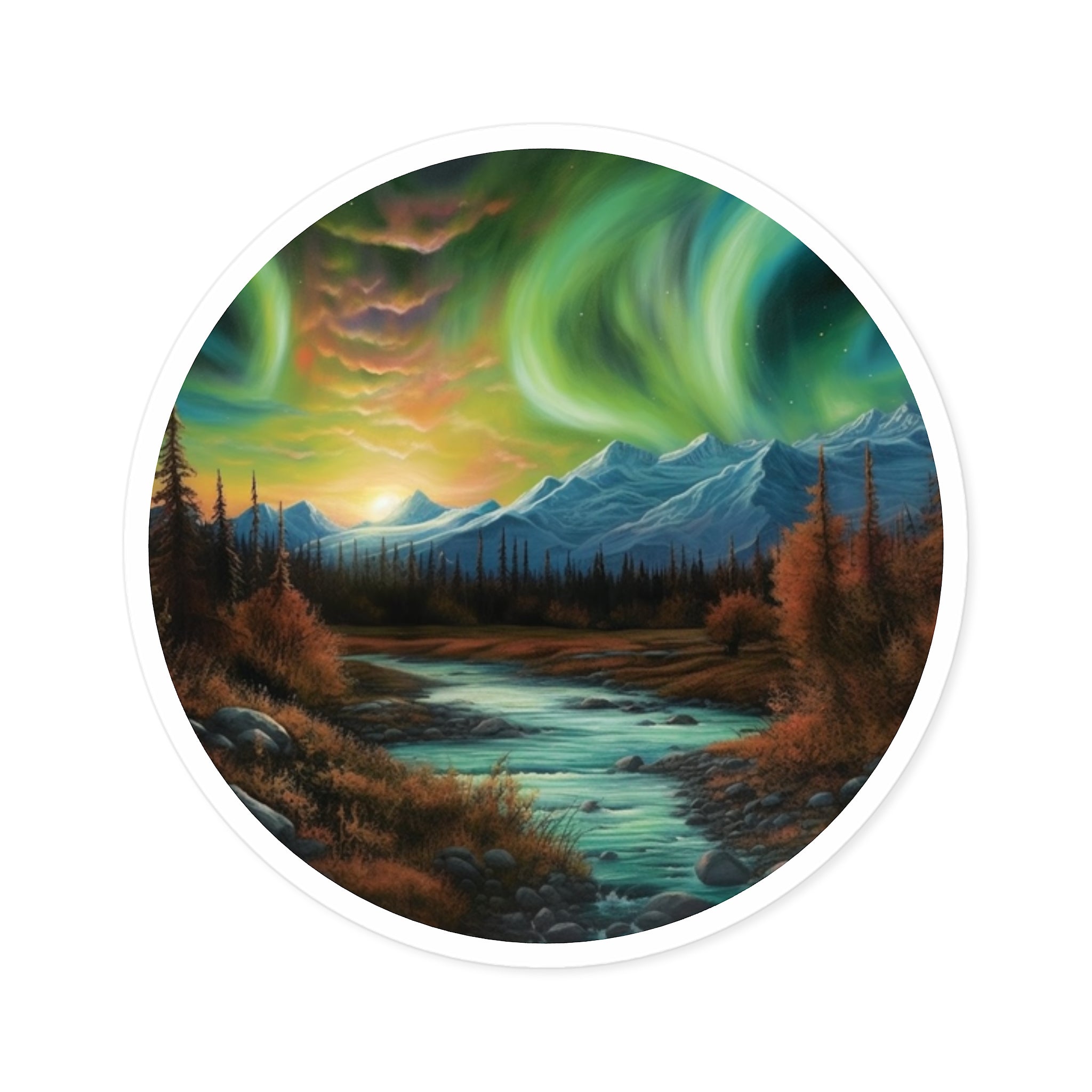 Northern Lights Sticker, Aurora Landscape Art, Tranquil Night Design, Nature Gift
