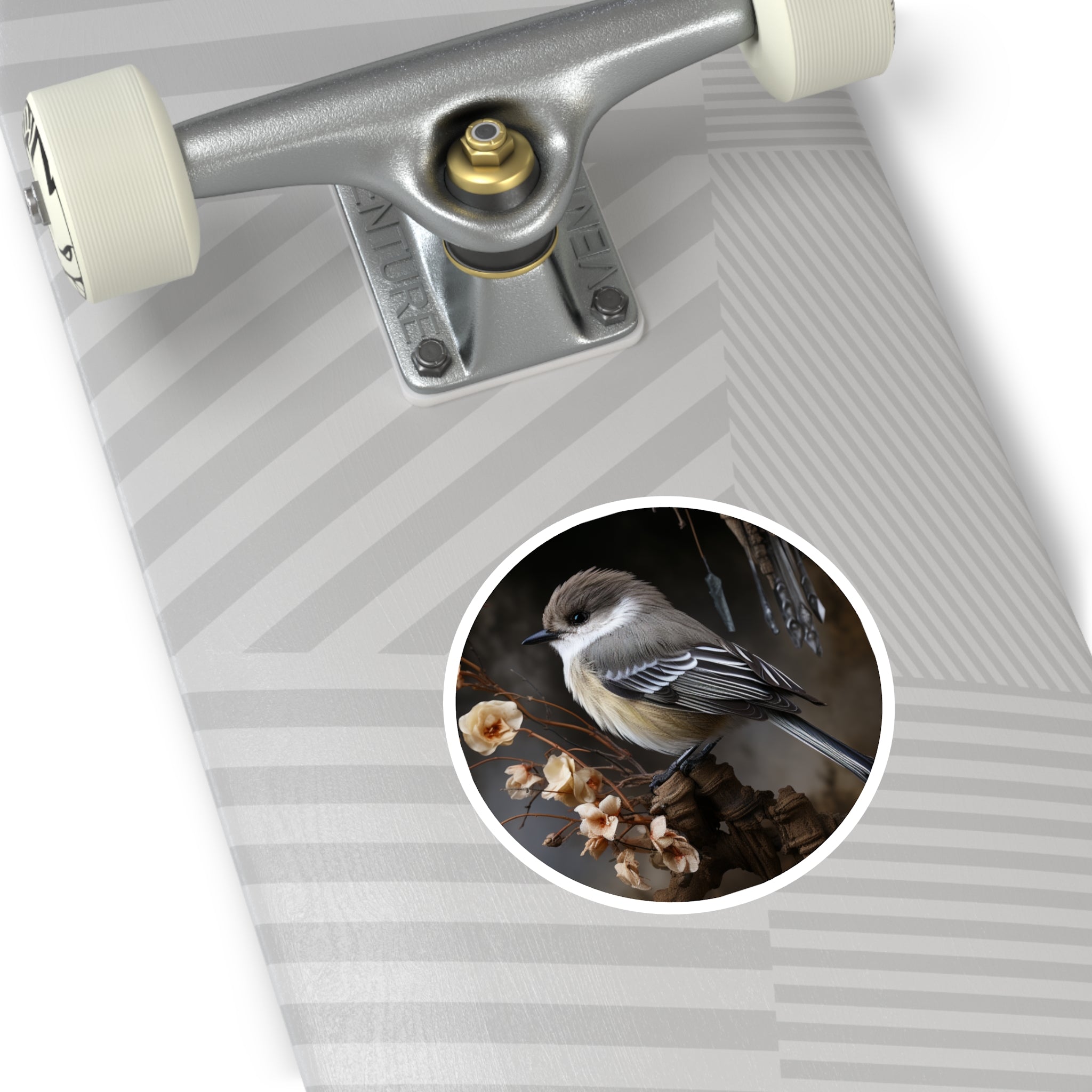 Eastern Phoebe Sticker, Woodland Branch Scene, Soft Natural Tone, Realistic Art