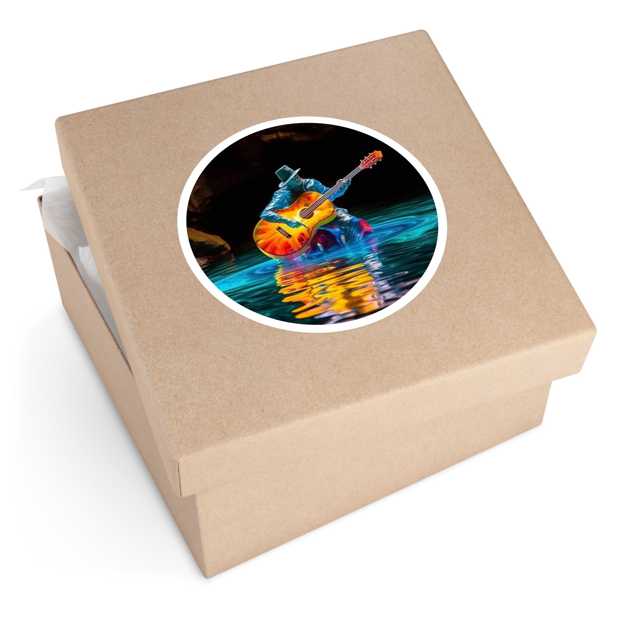 Glass Kayak Sticker, Reflective Water Design, Nature Adventure, Dreamlike Scene