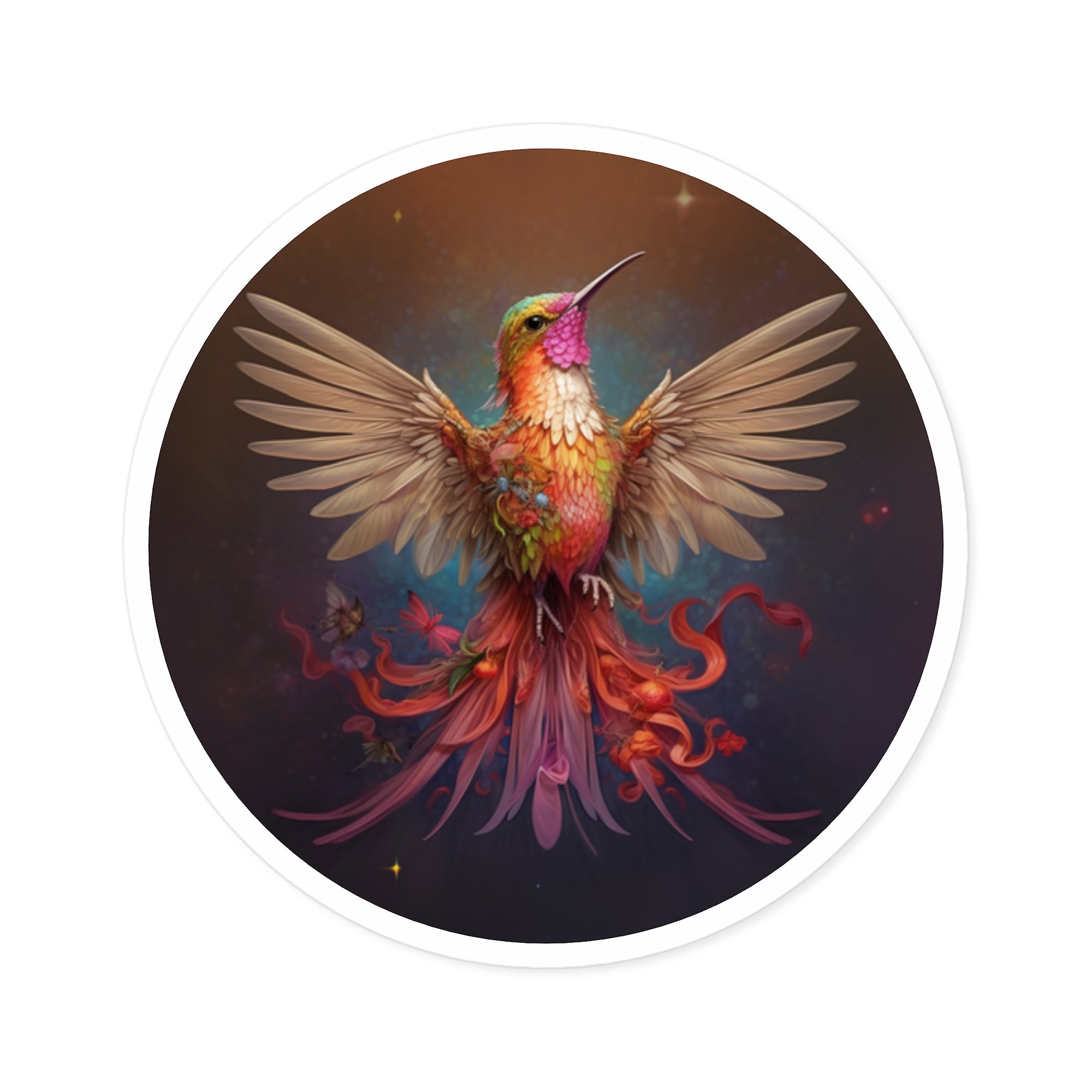 Queen of Hummingbirds Sticker, Fantasy Art, Vibrant Bird Design, Colorful Decorative Piece
