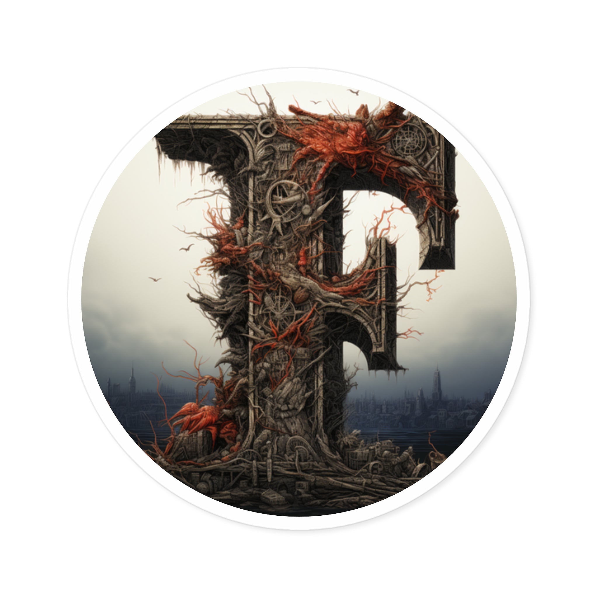 Letter F Cross Hatch Design, Sketch Art Sticker, Minimalist Style