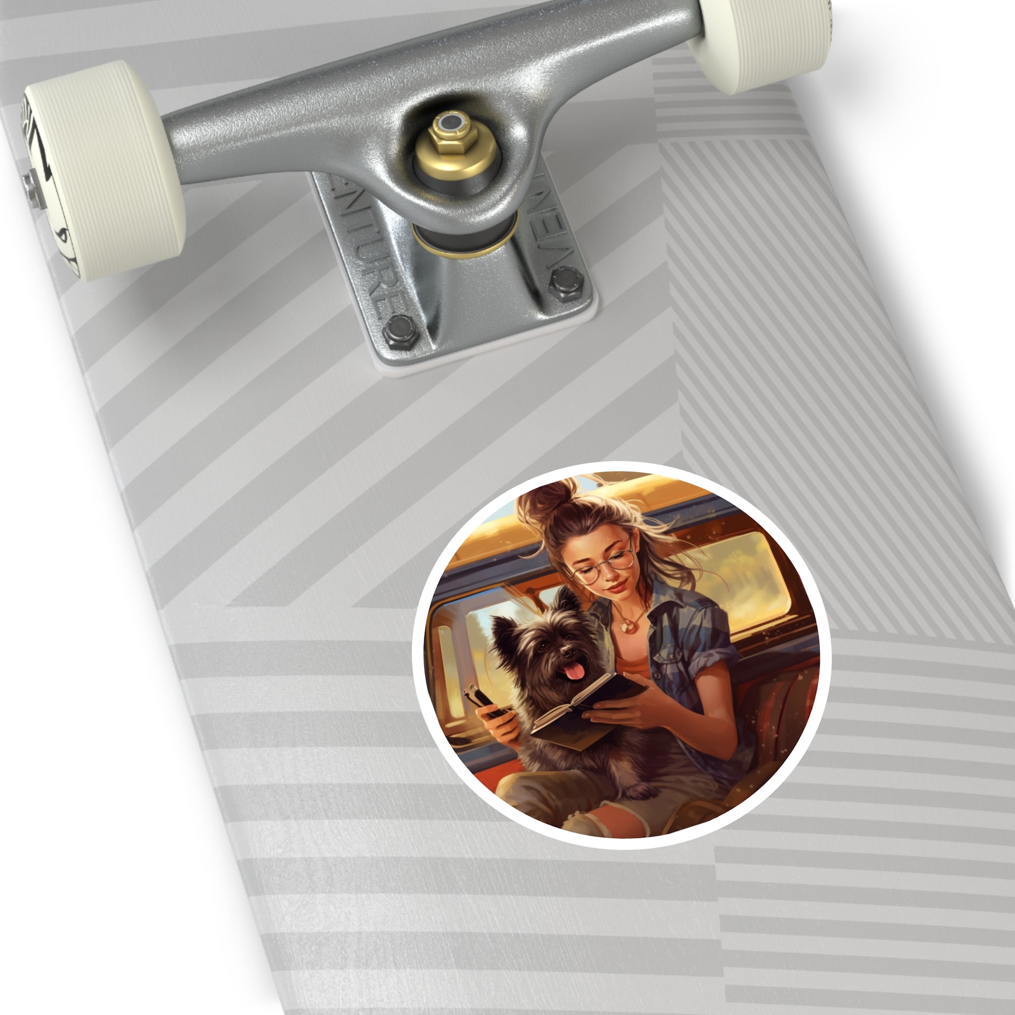 Girl Reading with Terrier Sticker, Cozy Moment, Book Lover Art, Calm Aesthetic