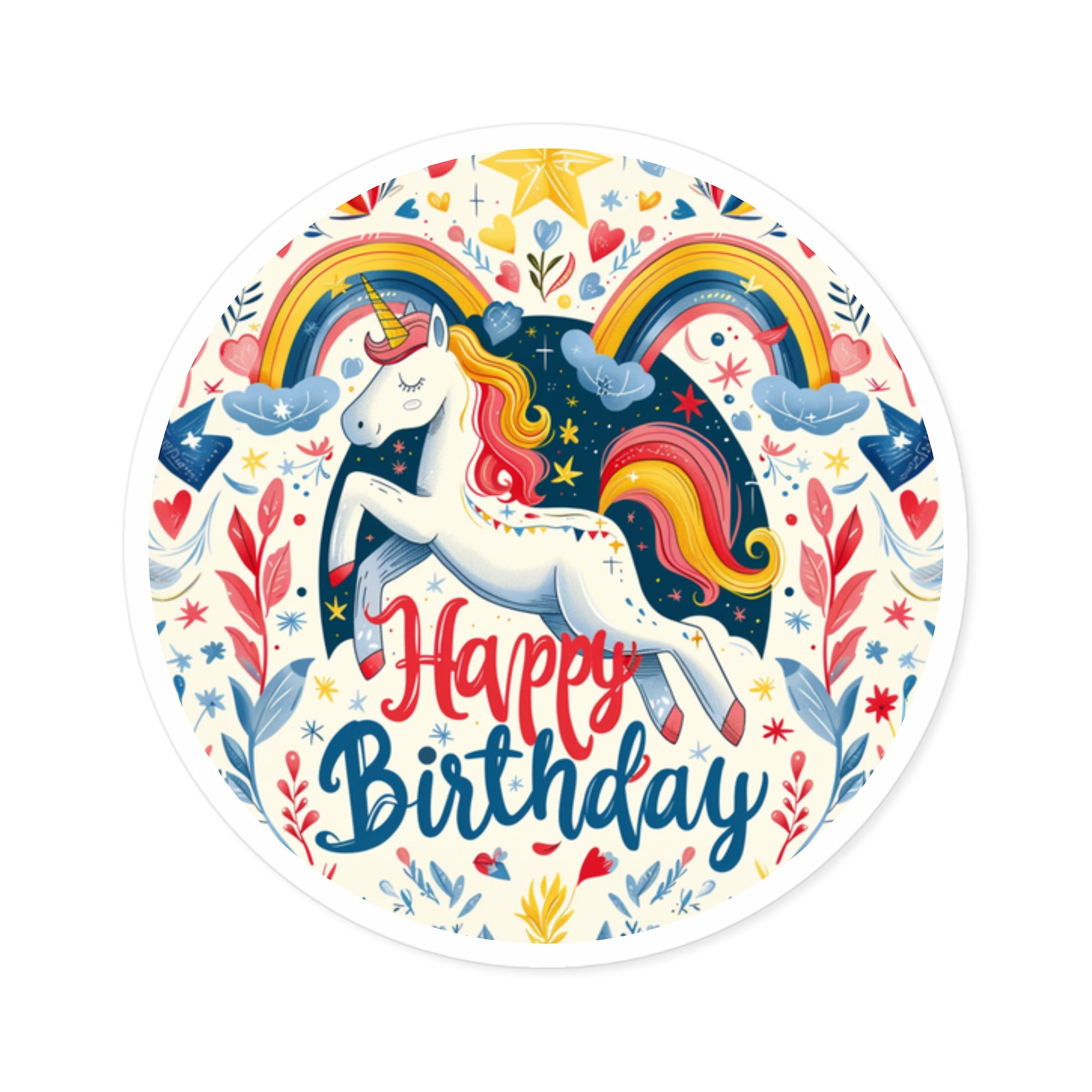 Happy Birthday Unicorn Sticker, Rainbow Art, Whimsical Celebration Design, Cute Gift