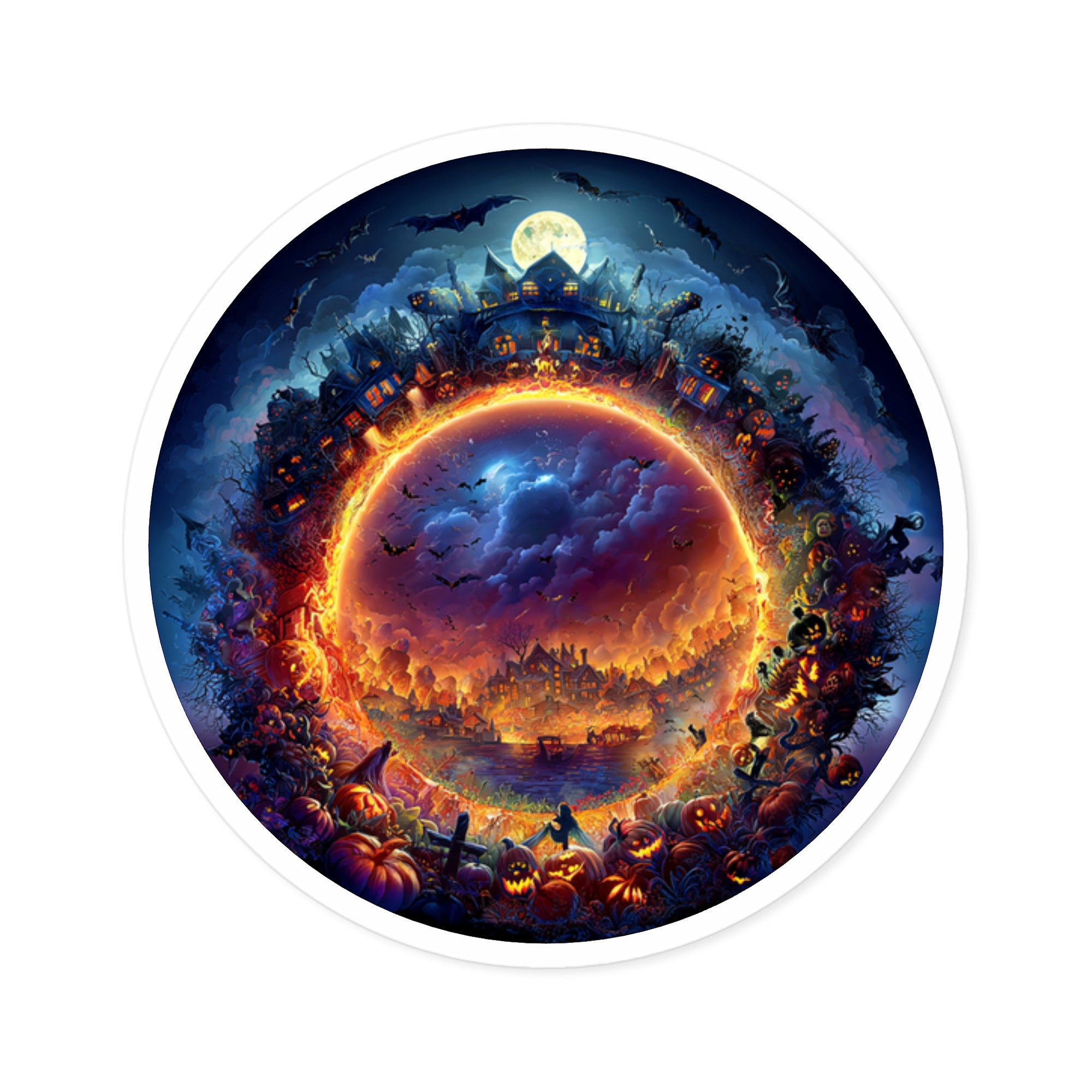 Halloween Village Circle Scene Sticker