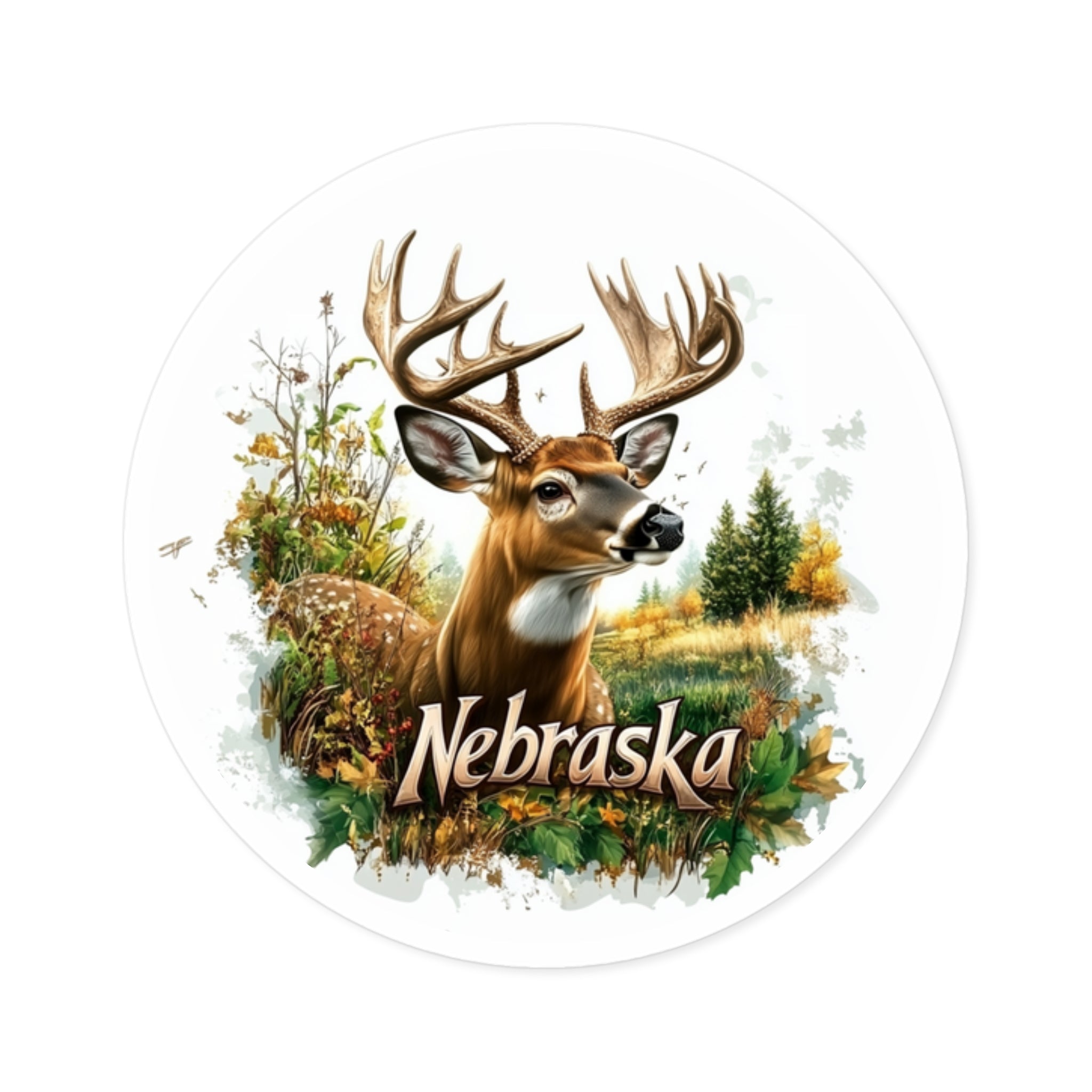 Nebraska Deer Sticker, State Wildlife Art, Prairie Nature Design, Rustic Outdoors