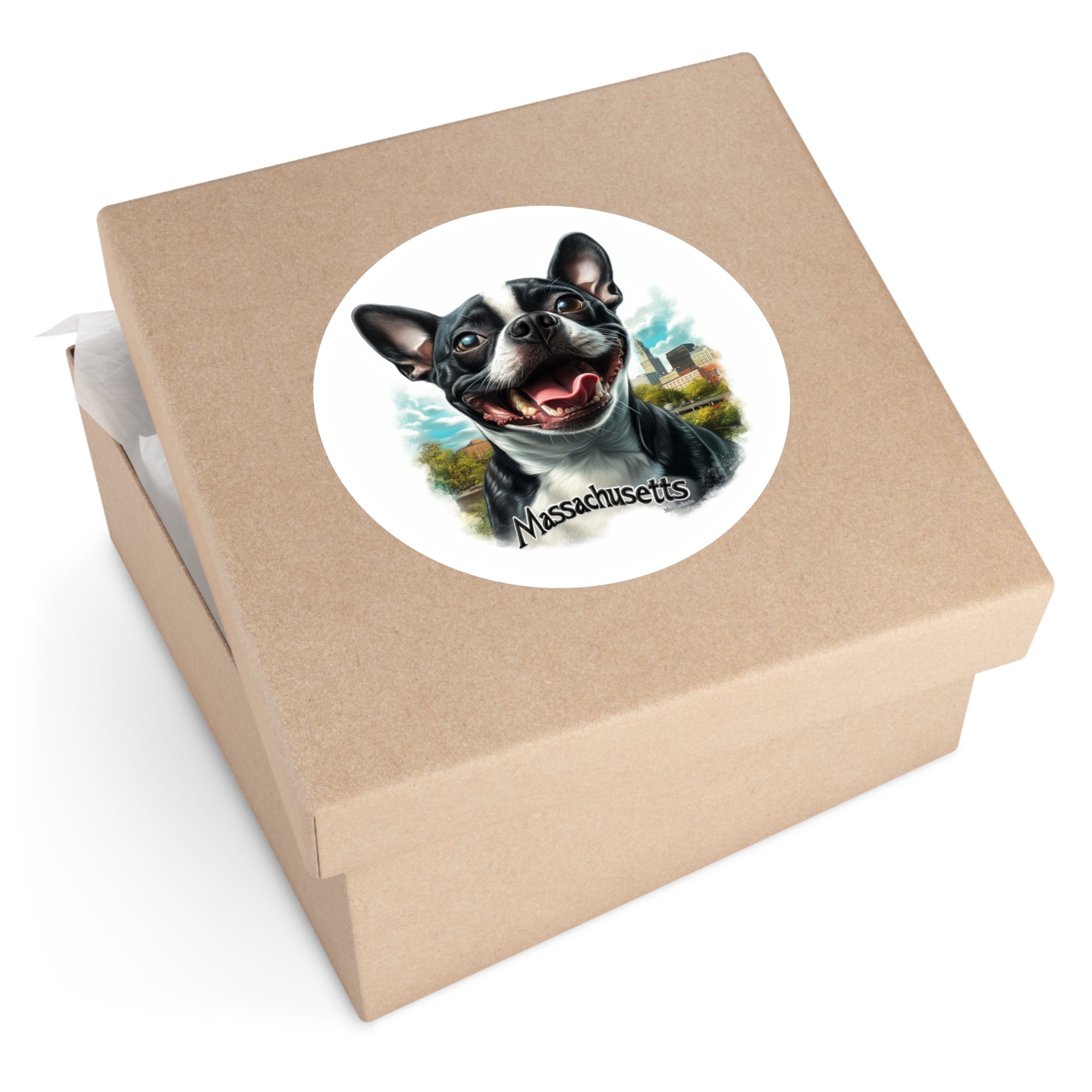 Massachusetts Boston Terrier, Skyline Sticker, State Pride Art, Dog Lover Gift